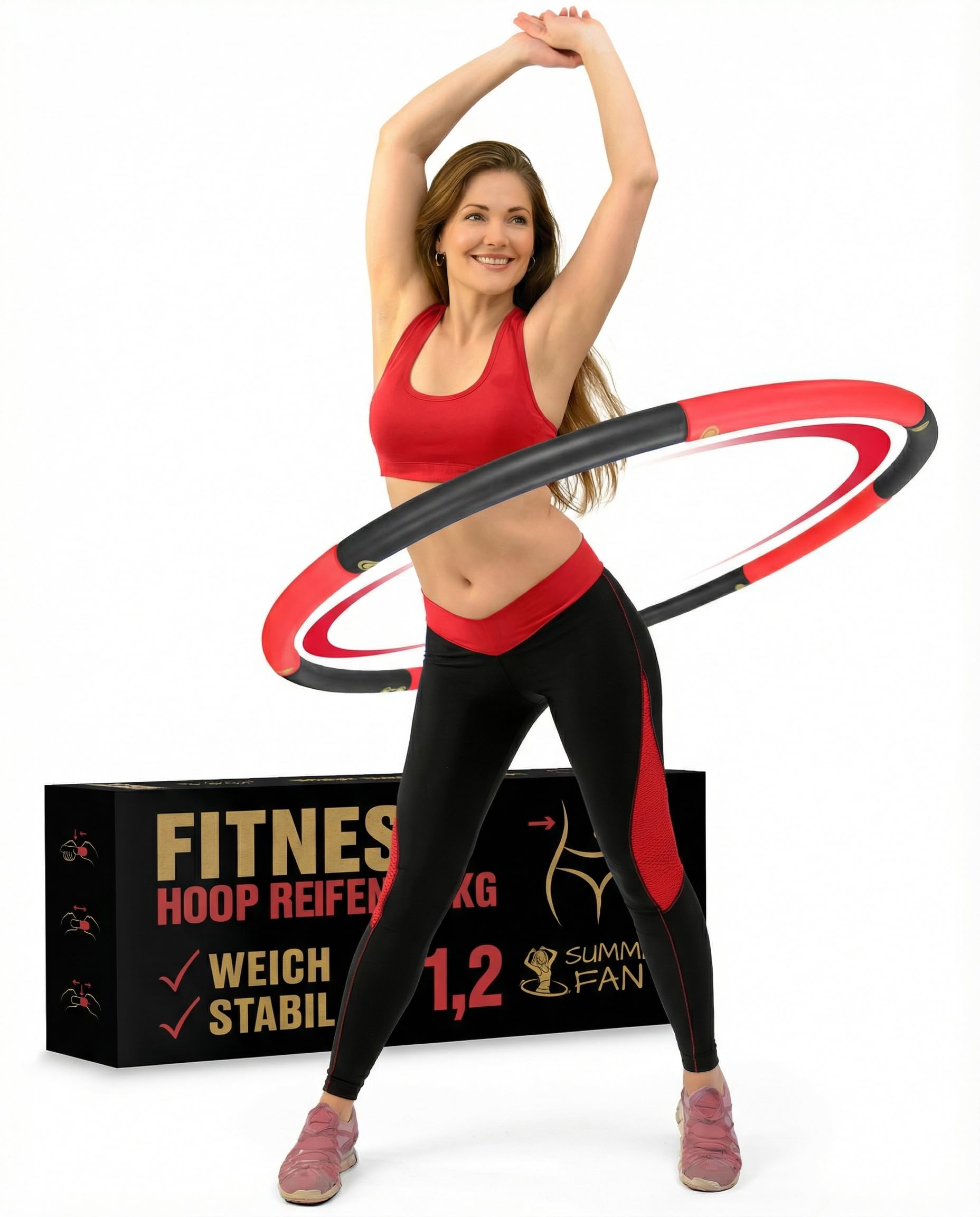 Hula hop dla początkujących, bez fal i wypustek, 1 kg do 1,5 kg, 75-100 cm, 6-8 segmentów, Hullahub Fitness Sport dla dorosłych do odchudzania