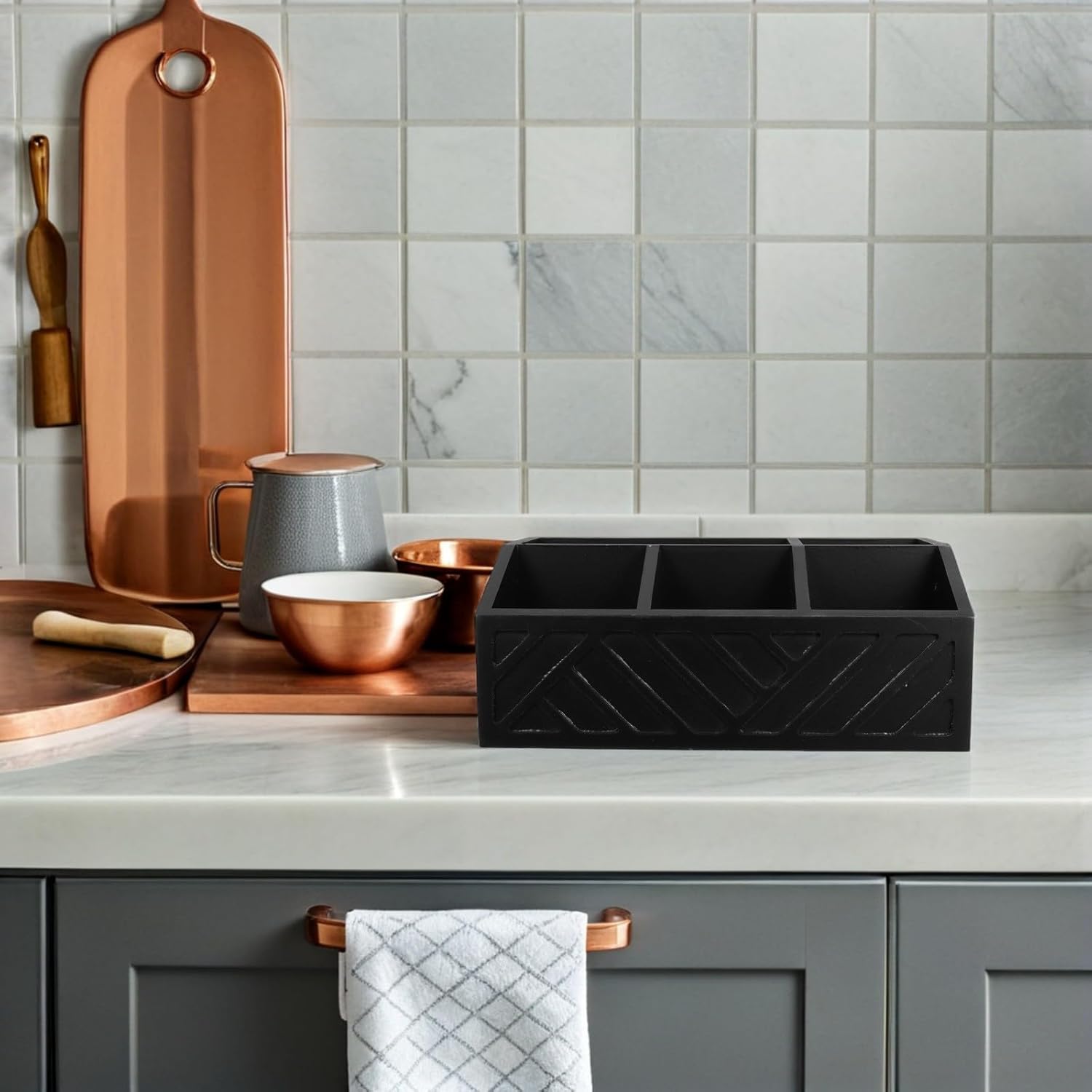 Wooden Coffee and Tea Box Organizer with Divider, 11.7x7.6x3.2", Black Tea Bag Storage Chest for Home, Office, and Cafe Countertop