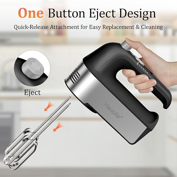 450W Electric Hand Mixer, 5 Speed Handheld Mixer with Scale Cup Storage Case, 5* Stainless Steel Accessories, Turbo Boost, Eject Button, Kitchen Mixer Food Mixer for Baking, Black