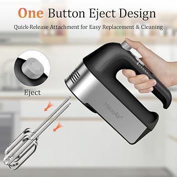 450W Electric Hand Mixer, 5 Speed Handheld Mixer with Scale Cup Storage Case, 5* Stainless Steel Accessories, Turbo Boost, Eject Button, Kitchen Mixer Food Mixer for Baking, Black