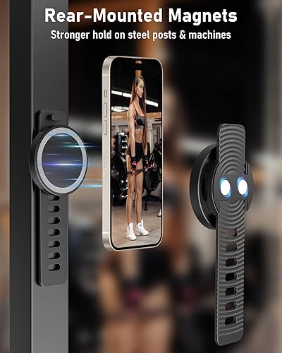 Miniatura 7 de Soporte para teléfono para cochecito, compatible con MagSafe, soporte magnético para manubrio, 17 imanes fuertes N52, se adapta a cintas de correr,