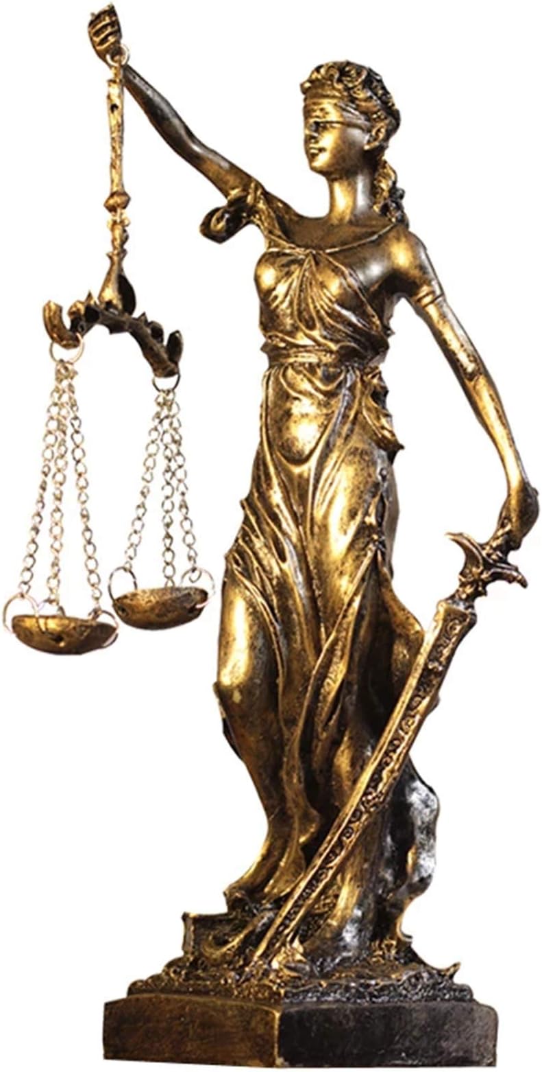 Lady Justice Statue, 10.6"H Resin Blindfolded Lady Justice Statue, With Non-Slip Base And Sword, Used For Office And Family Roman Goddess Desktop Decoration