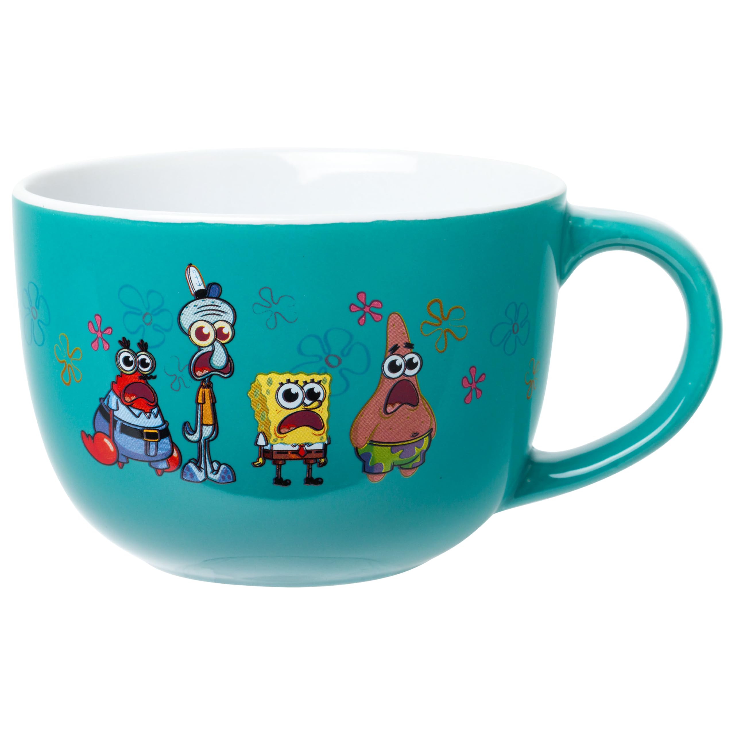 Silver Buffalo Spongebob Squarepants Shocked Meme Group Featuring Patrick, Squidward, and Mr. Krabs Ceramic Soup Mug, 24 Ounces