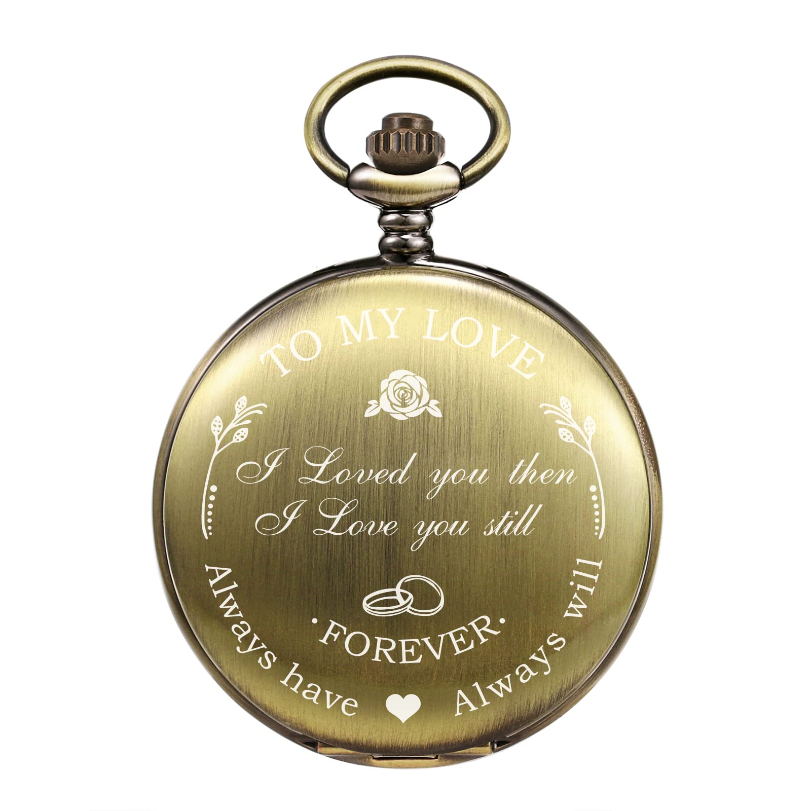 TREEWETOMens Womens Quartz Personalized Pocket Watch Engraved Engraving Customized with Chain Gift Box Wedding Gift for Groomsman Bestman Husband Dad Love