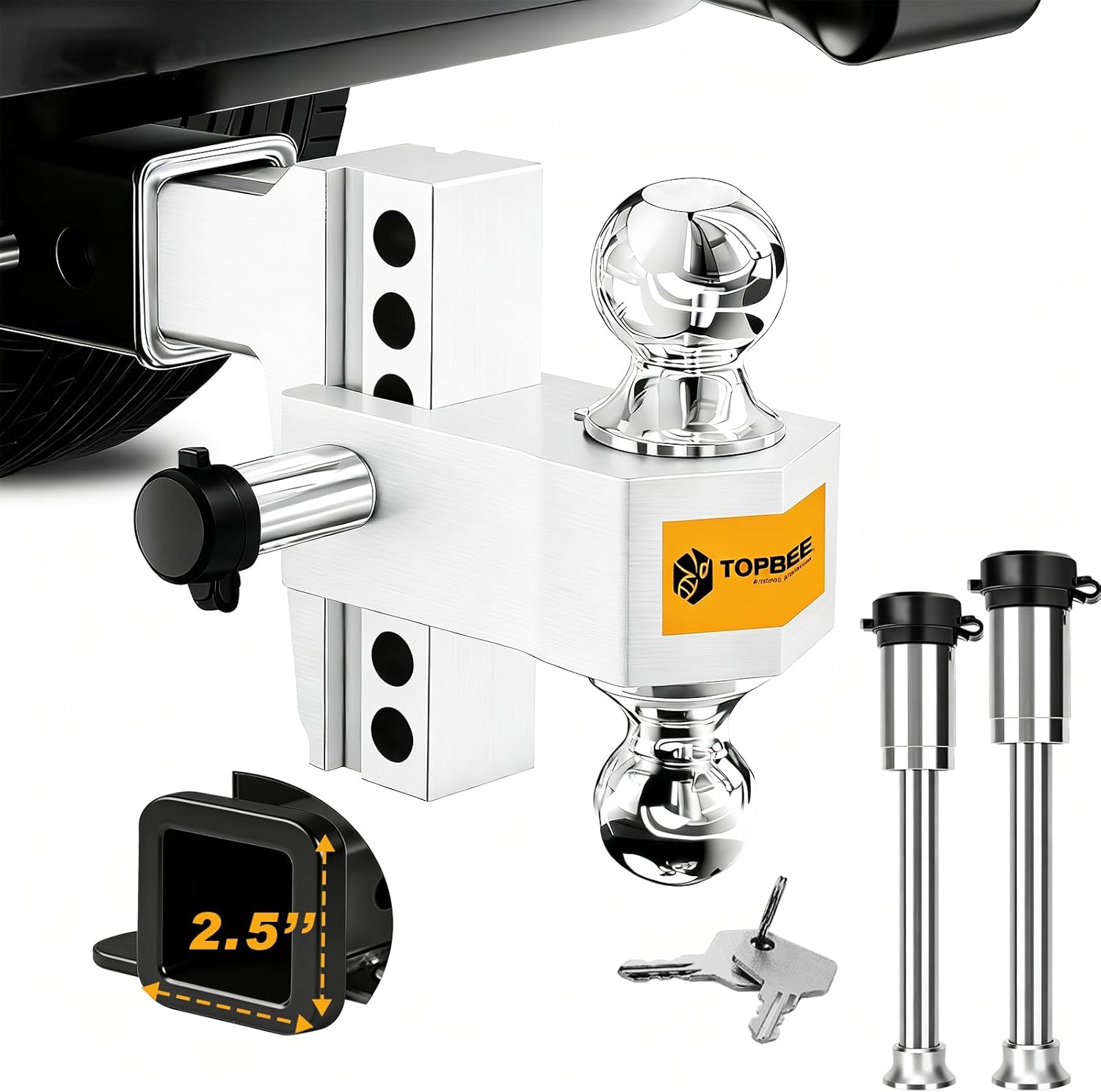 TOPBEE Adjustable 2.5" Receiver Drop Tow Hitch with Dual Ball