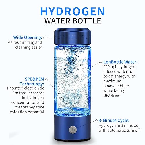 Miniatura 4 de Botella de agua de hidrógeno, máquina ionizadora de agua de hidrógeno portátil, generador de agua de hidrógeno, taza de salud de vidrio de agua rica