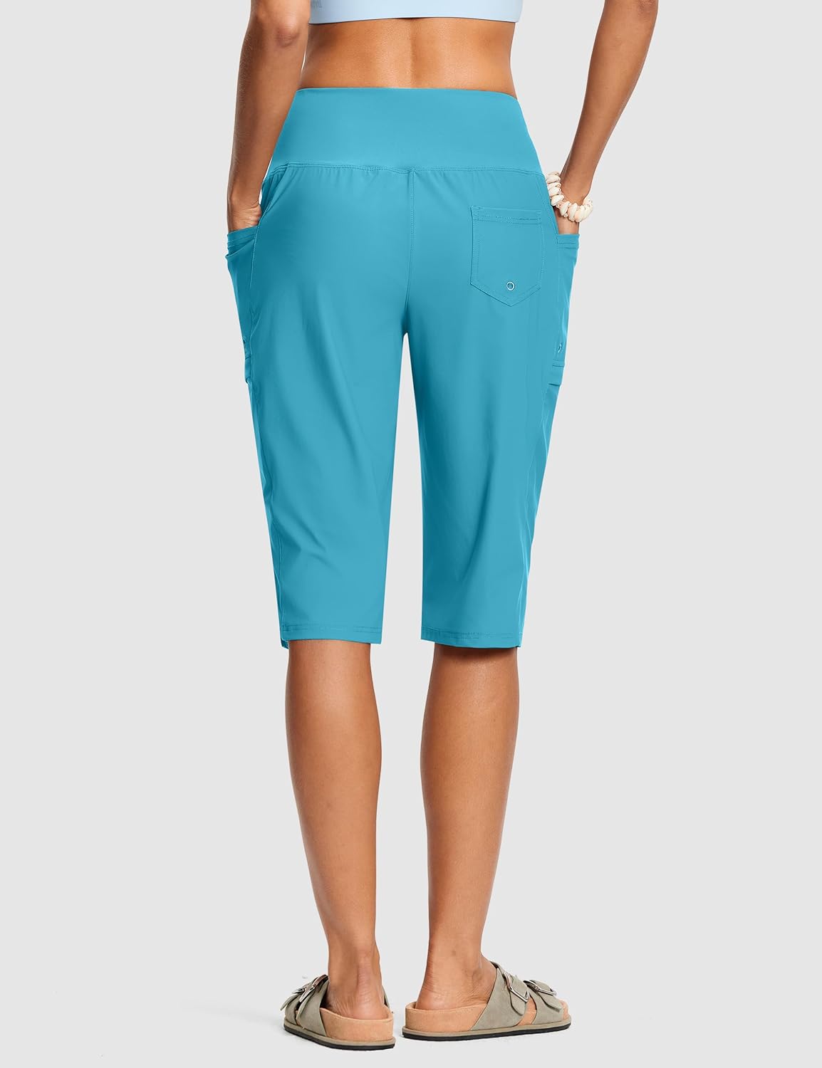 ISEEGZ Women's Swim Capris Pants High Waist Tummy Control Quick Dry UPF 50+ Long Board Shorts with Liner and Pockets