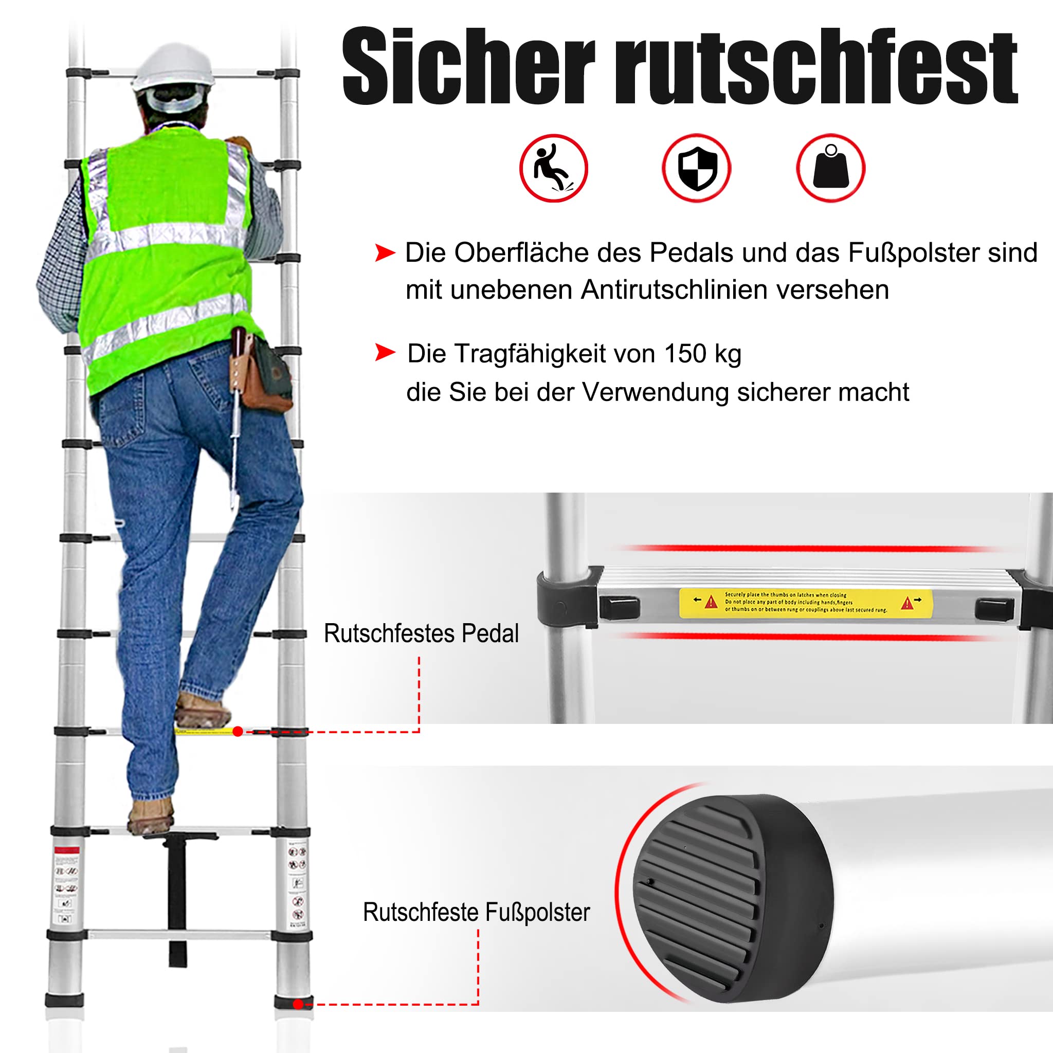 Scala Telescopica LZQ 4.4m - In Alluminio Con Gancio, Portata 150kg - Foto 7