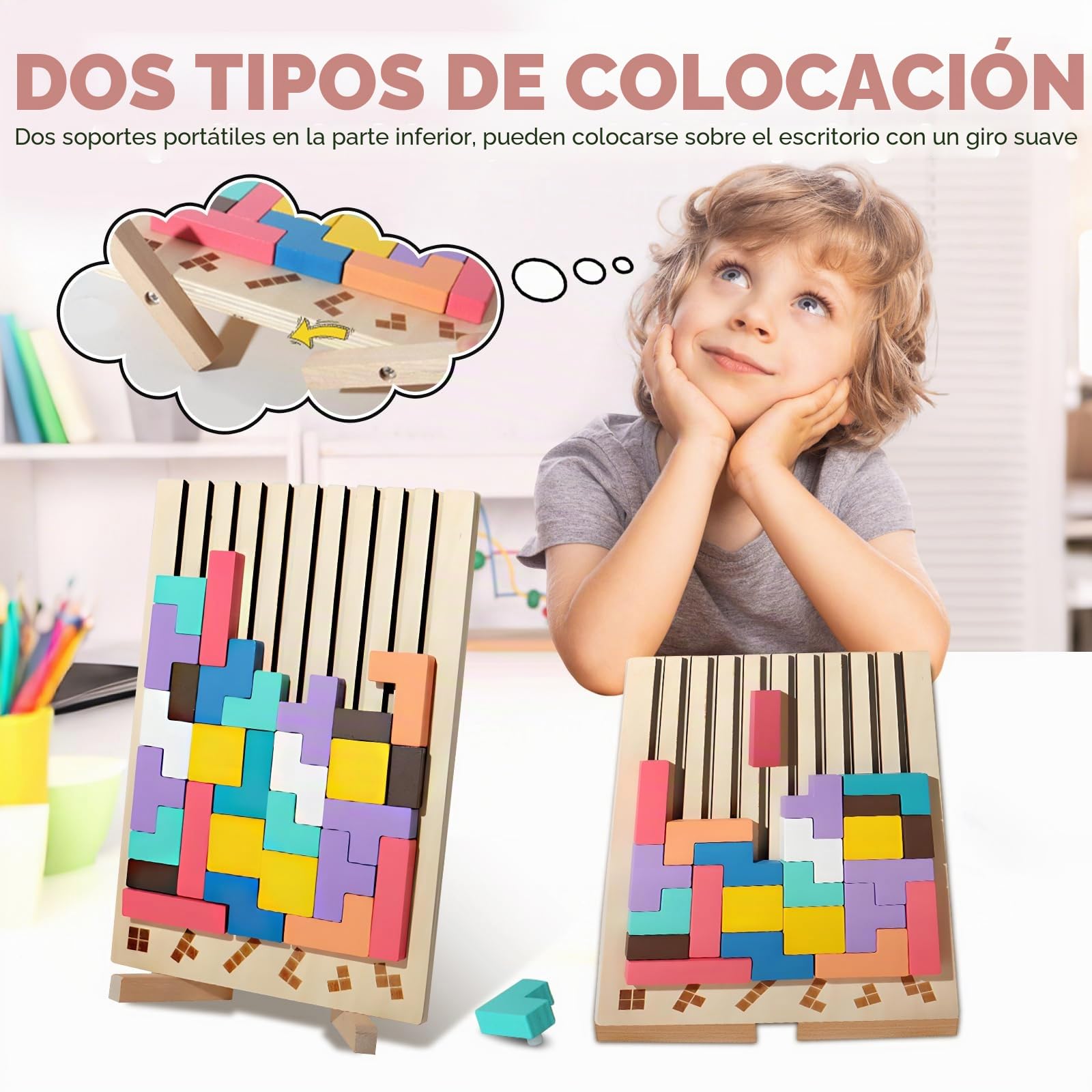Juguetes Montessori NiñOS 3 4 5 6 AñOs, Rompecabezas 3D De Madera para NiñOs Juego De Pensamiento Educativo Tetris Rompecabezas De Madera con Bloques De ConstruccióN Educativo Regalopara NiñOs