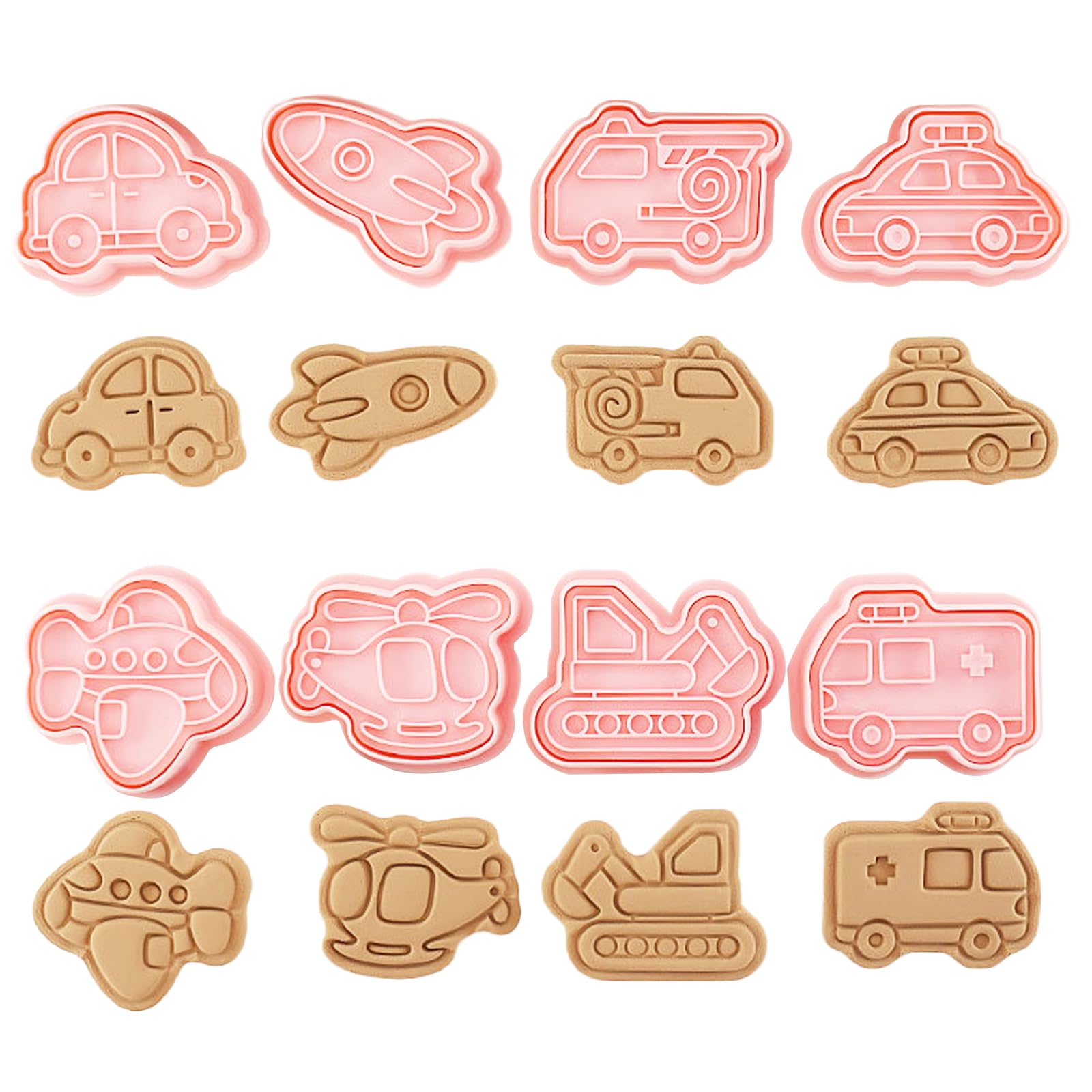 Honicemar 8 Pcs Vehicles Cookie Cutters Biscuit Cutters for Baking 3D Cookie Cutters Shapes Vehicles Mould for DIY Chocolate Cookie Fondant Pastry Cake Decoration-A