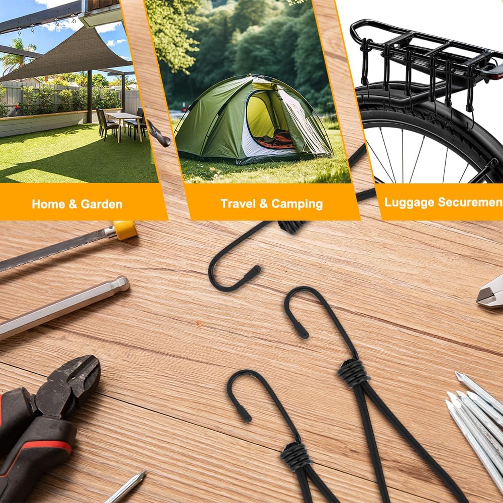 25 Pieces Tarpaulin Tensioners with Hooks, 15 cm Elastic Short Hooks, Universal Tensioners for Fixing Tarpaulins, Camping, Luggage, Trailers