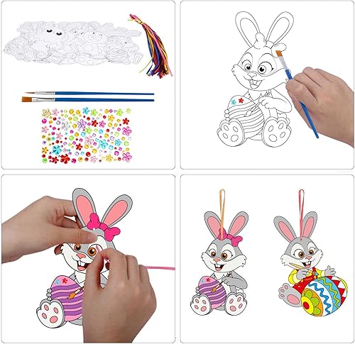 Miniatura 3 de LETRAN Paquete de 48 manualidades de Pascua para niños kit de manualidades de conejo de Pascua haz tu propio kit de conejito para niños manualidades