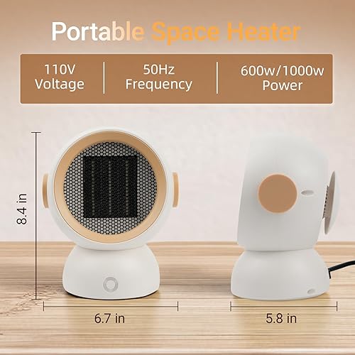 Miniatura 7 de Calentador de espacio, calentadores eléctricos portátiles para habitación pequeña, para uso en interiores, dos velocidades, 1200 W, mini