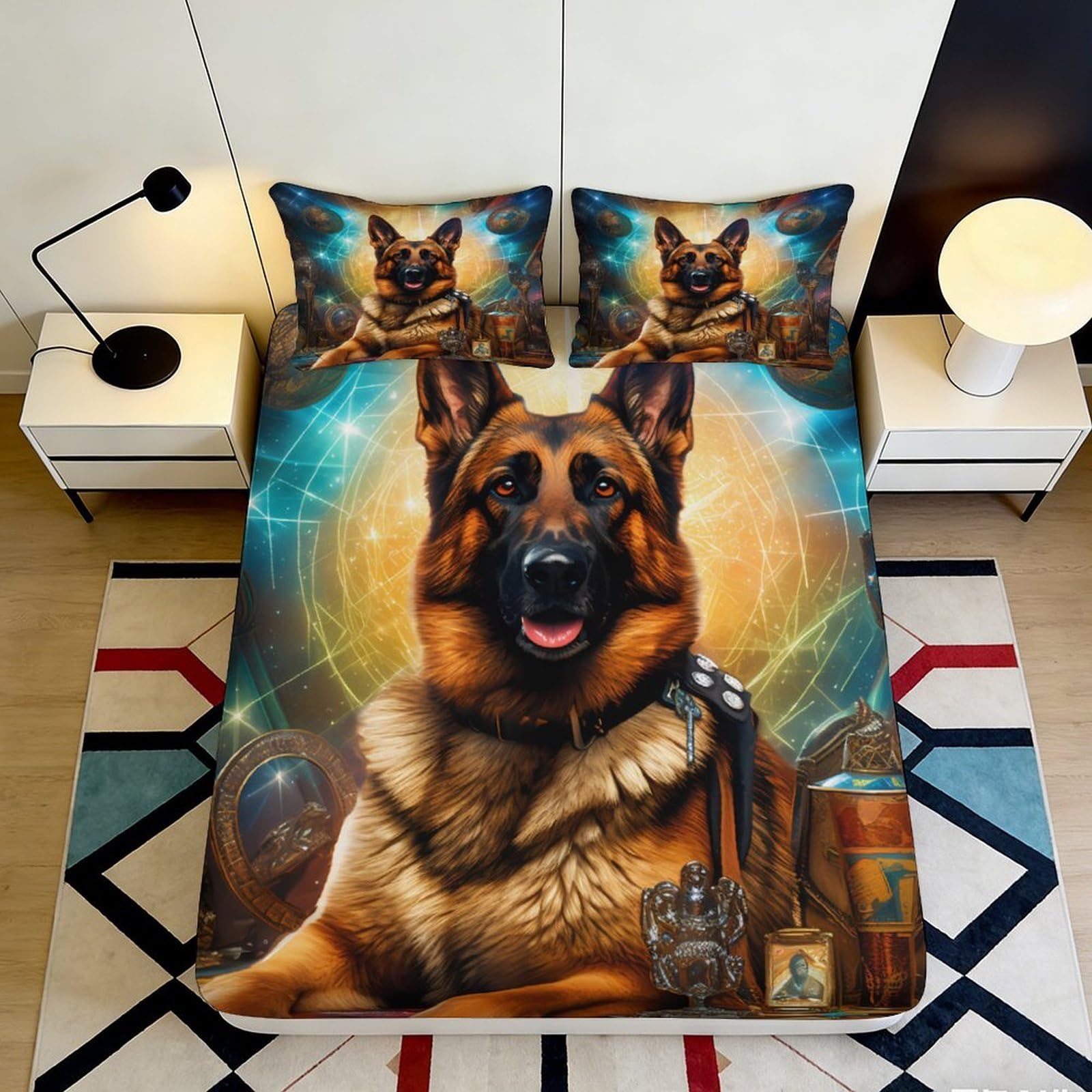 3D Printed Dog Theme Microfiber Fitted Sheet Deep Pocket Bed Set Dog Mattress Fitted Cover Non-Slip Elastic Hem Washable for Adults Teens 180x200x25cm