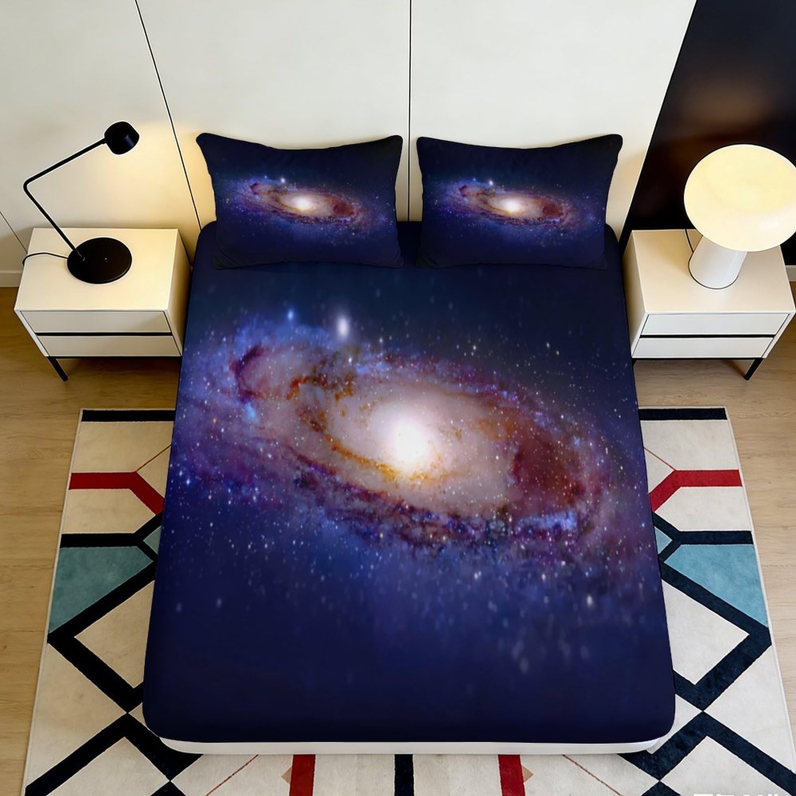 Tjiqhvmrn Style-10 3D Printed Galaxy Fitted Sheet Microfiber Deep Pocket Non-Slip Bedroom Bedding Galaxy Mattress Fitted Cover Washable 90X200x25cm