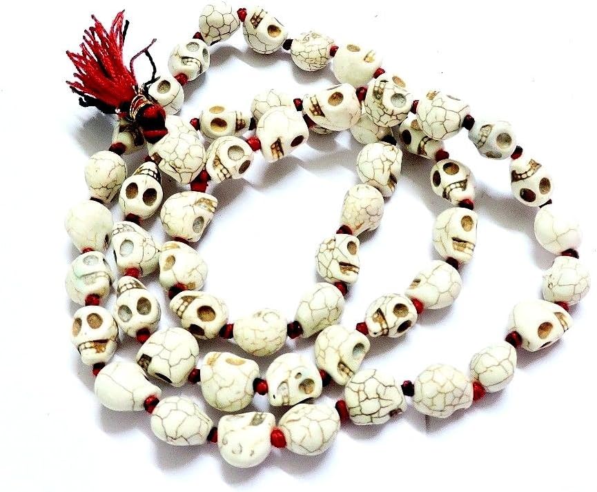 Stone Carved Beads Indian Goddess Kali Prayer Mala (White)