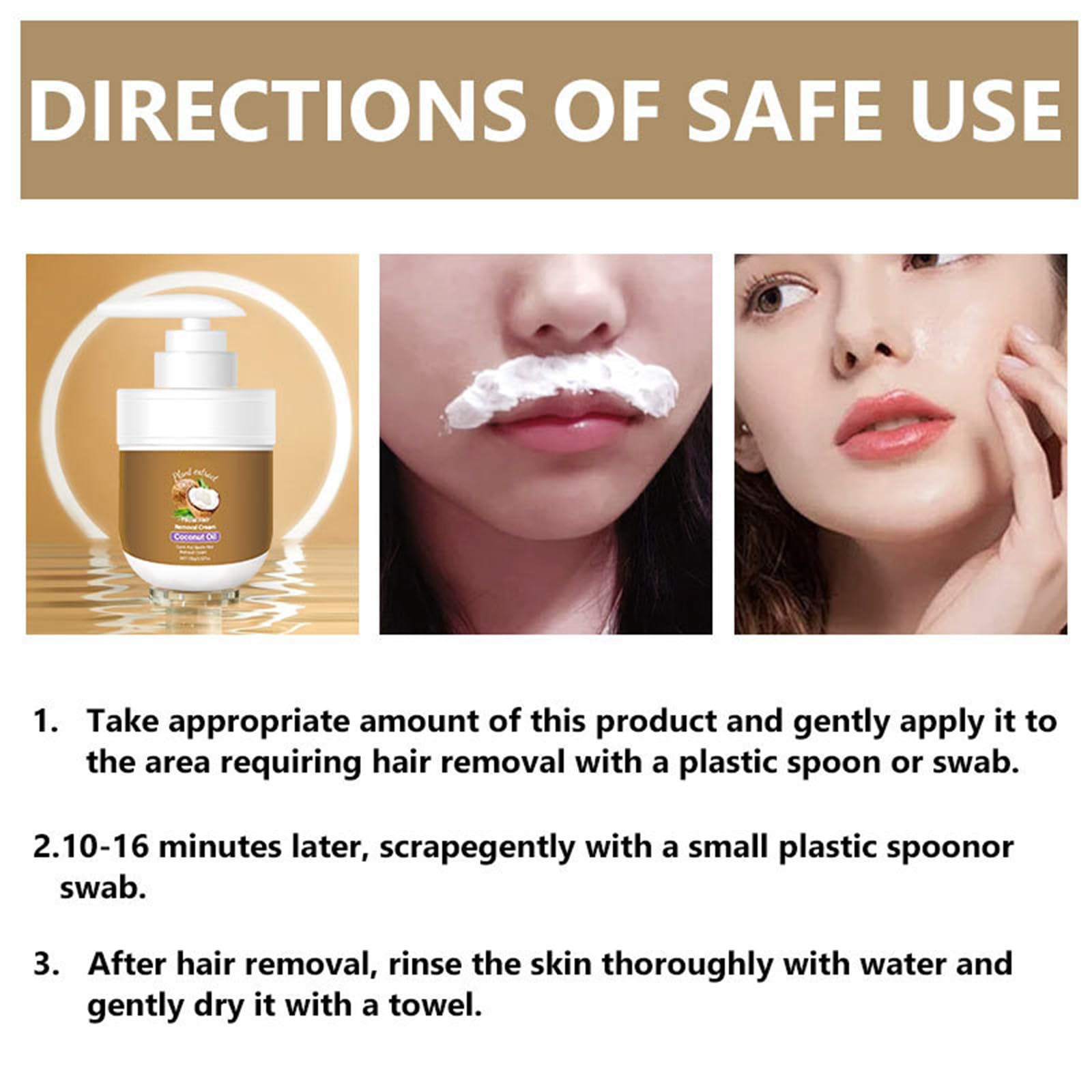Crema depilatoria facial, crema depiladora de coco para labio superior y mentón para mujeres, removedor de vello facial para piel sensible, suave y no irritante, 3.52 onzas líquidas 7