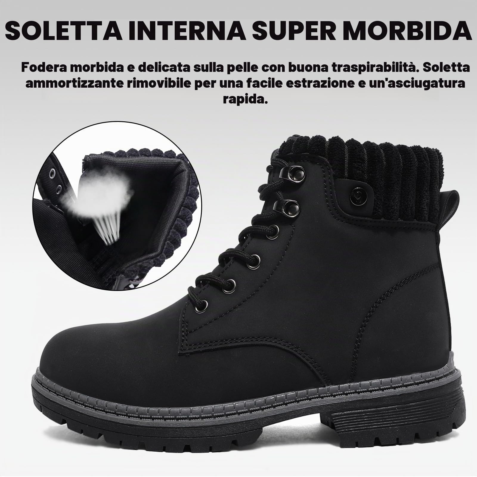 Stivali Donna Inverno Scarpe da Neve Impermeabili Stivaletti Pelliccia Stringate Outdoor Stivali da Trekking Caldi Snow Boots GR.37-42 Nero-38EU