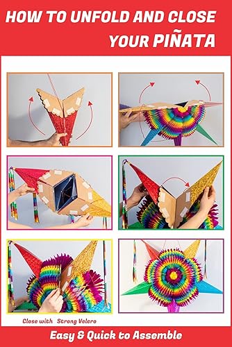 Miniatura 6 de Celly Party Piñata de estrella mexicana, colorida piñata plegable grande de 32 pulgadas para cumpleaños, Cinco de Mayo, Halloween, festivales, con