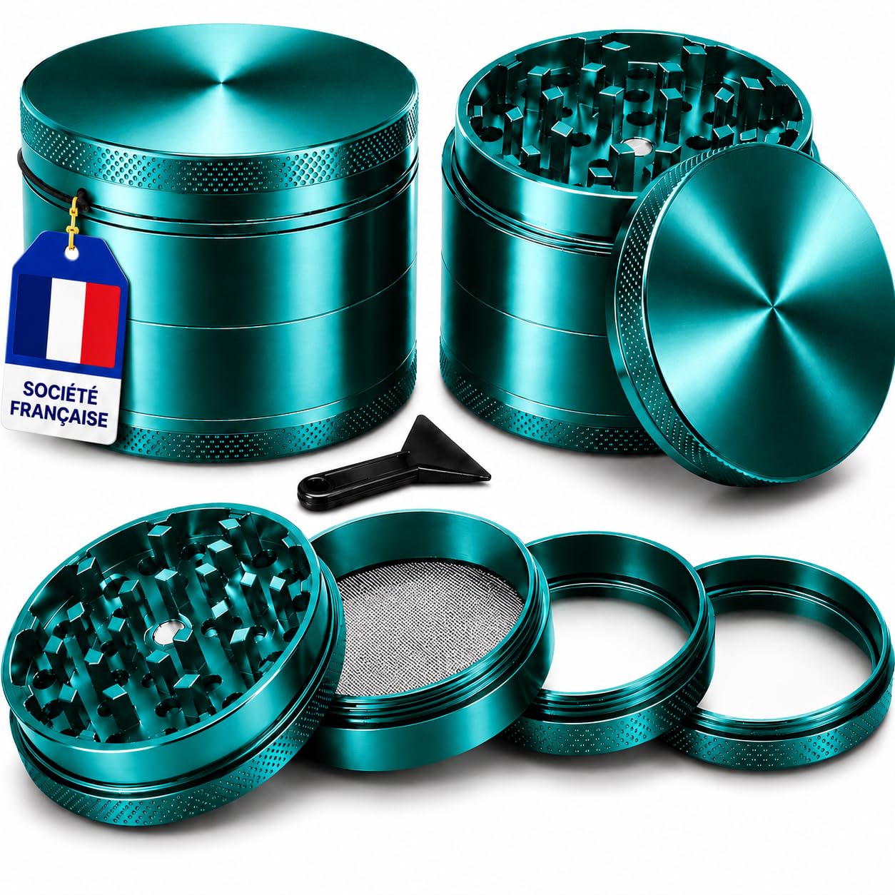 Grinder - Grinder Herbe/Epices [ Marque Française] Effriteuse - Broyeur Grain - Moulin à Èpices - 50x40mm - Compact & Résistant en Alliage de Zinc (VERT)