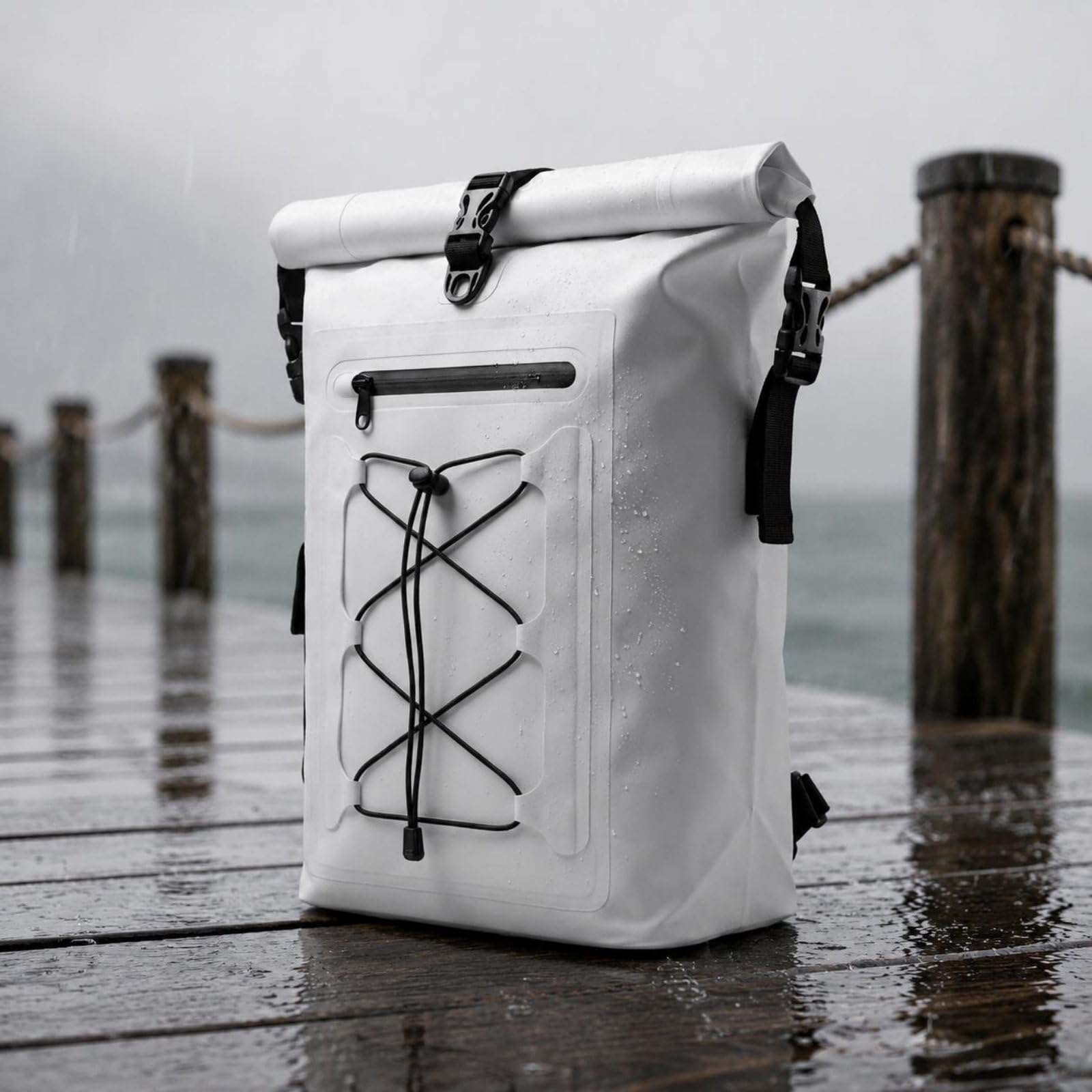 Zaino da Rafting in PVC Grande Capacità Zaino da Nuoto Impermeabile Chiusura Arrotolata Attrezzatura Outdoor per Avventura All'aperto, Spiaggia, Bianco, Bianco, 25L