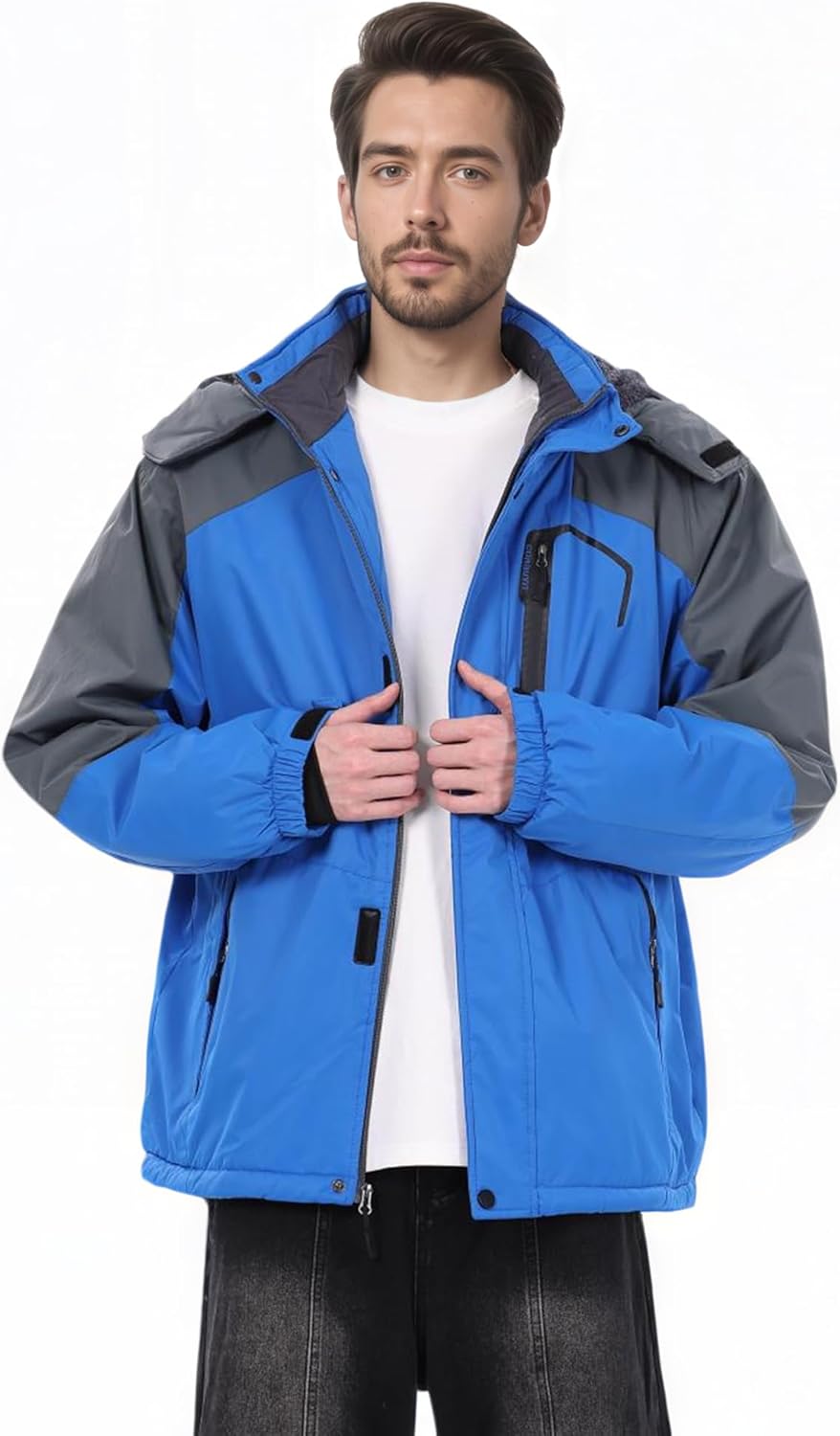 Men's Waterproof Ski Winter Jacket with Detachable Hood, (S-4XL), Warm Windproof Snow Coat for Skiing & Snowboarding