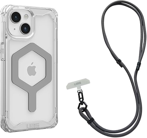 URBAN ARMOR GEAR UAG - Funda diseñada para iPhone 15 Plyo IceSilver de 6.1 pulgadas, compatible con MagSafe Bundle con cordón cruzado UAG para