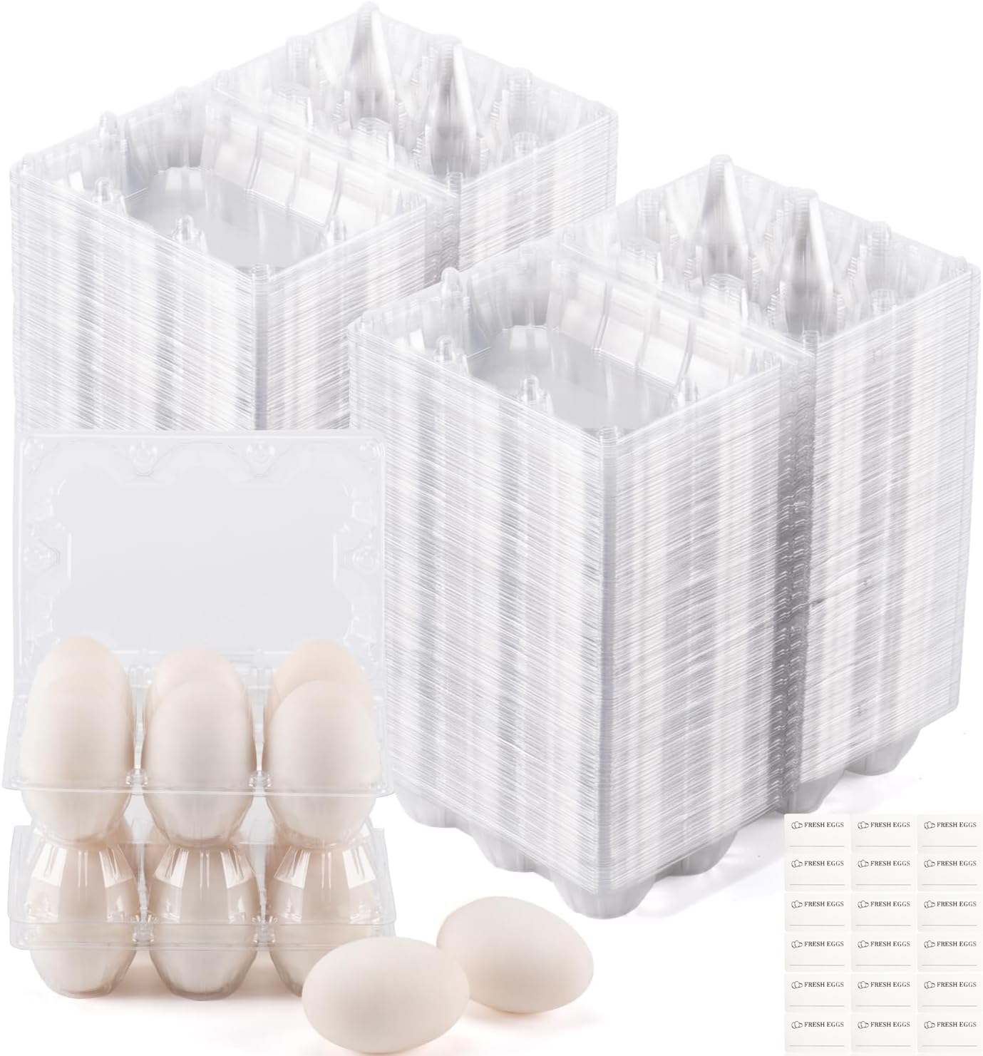 Confezione da 120 cartoni per uova di anatra, grandi, con etichette adesive, contenitori per uova in plastica trasparente, vuoti, extra grandi, per casa, fattoria, mercato commerciale