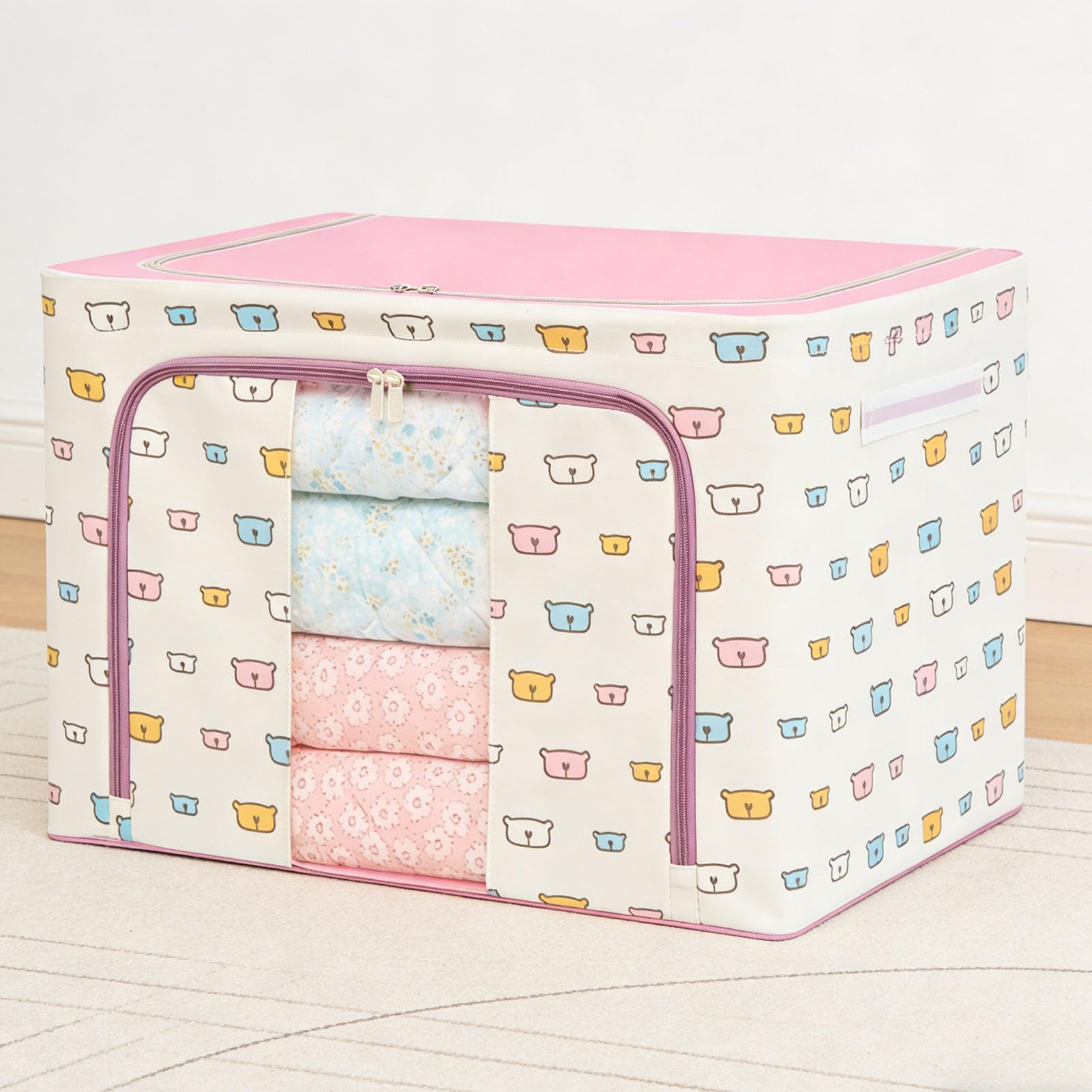 SIXRUN Cestino Portaoggetti Pieghevole per Abiti, Organizer per Armadio in Tessuto con Coperchio, Contenitore per Armadi 50x40x33 Cm per Guardaroba della Camera da Letto, Design Lavabile, Chiusura