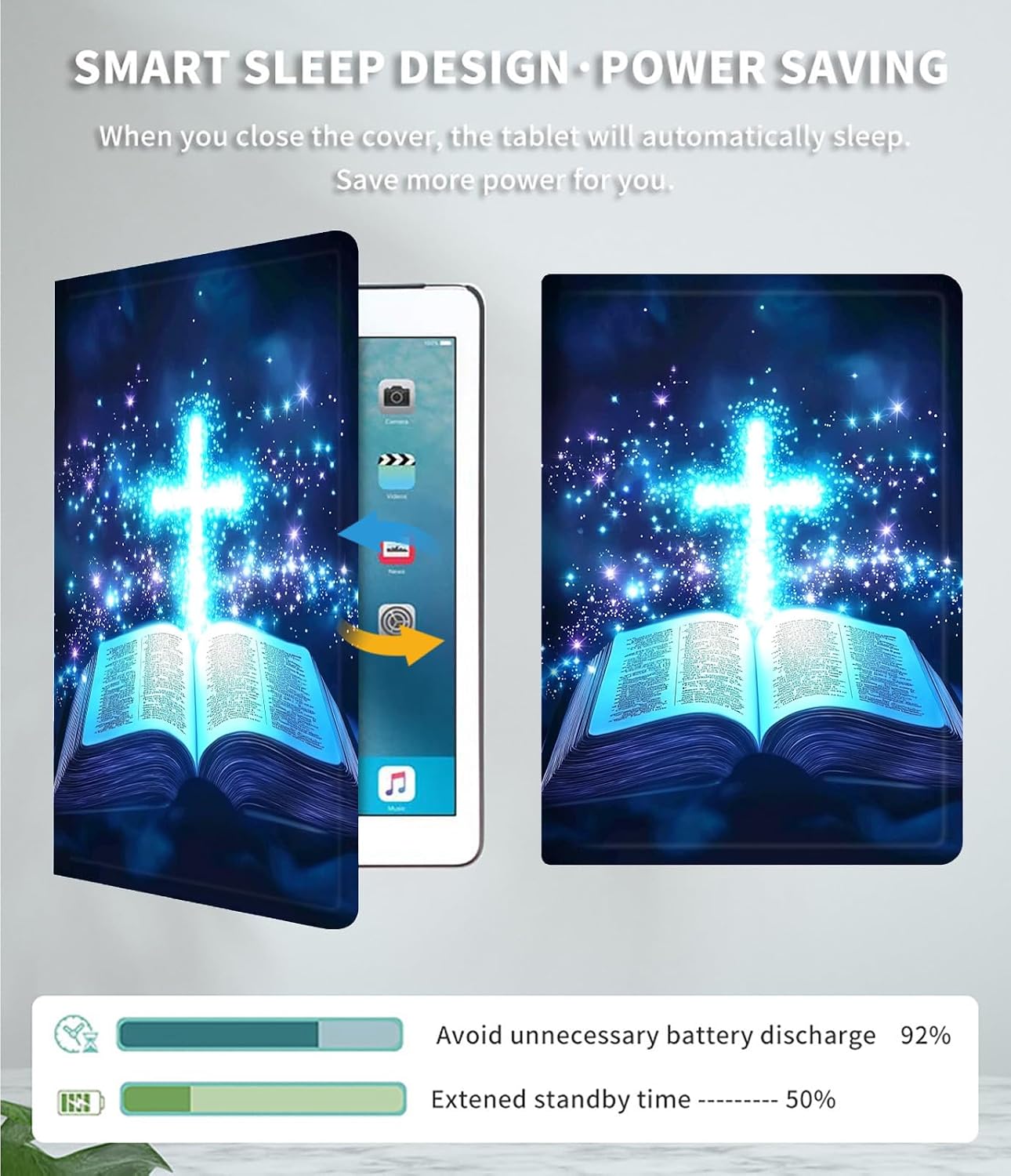 for iPad 9th/8th/7th Generation 10.2 Inch Case 2021/2020/2019 PU Leather Slim Folio Lightweight Multiple Viewing Angles Smart Cover with Auto Wake/Sleep, Christian Cross Book