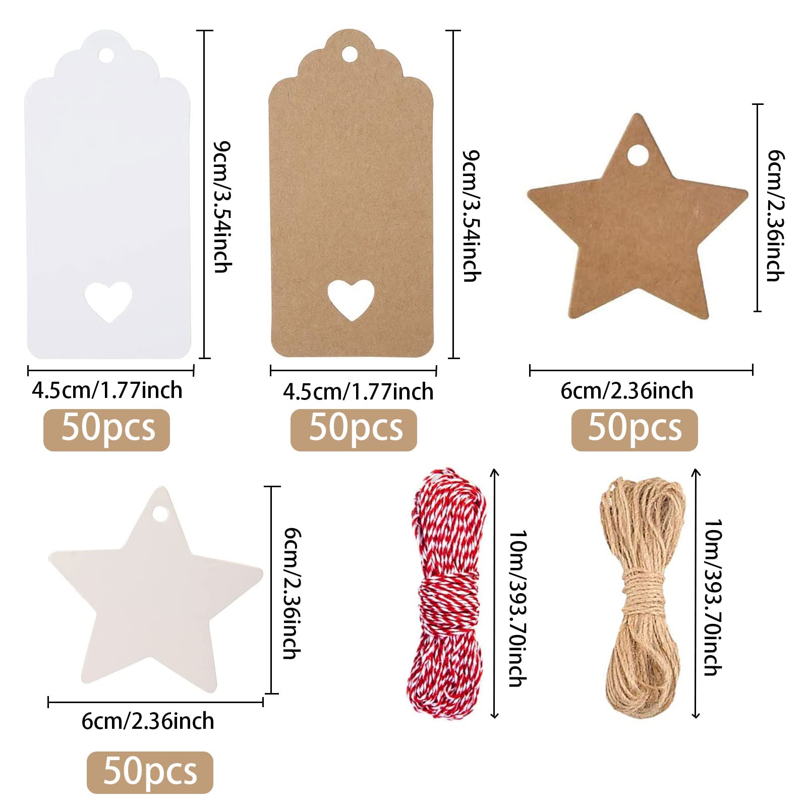 150 Etiquetas Kraft Navidad + Cuerda – Para Regalos, árbol, Manualidades, DIY