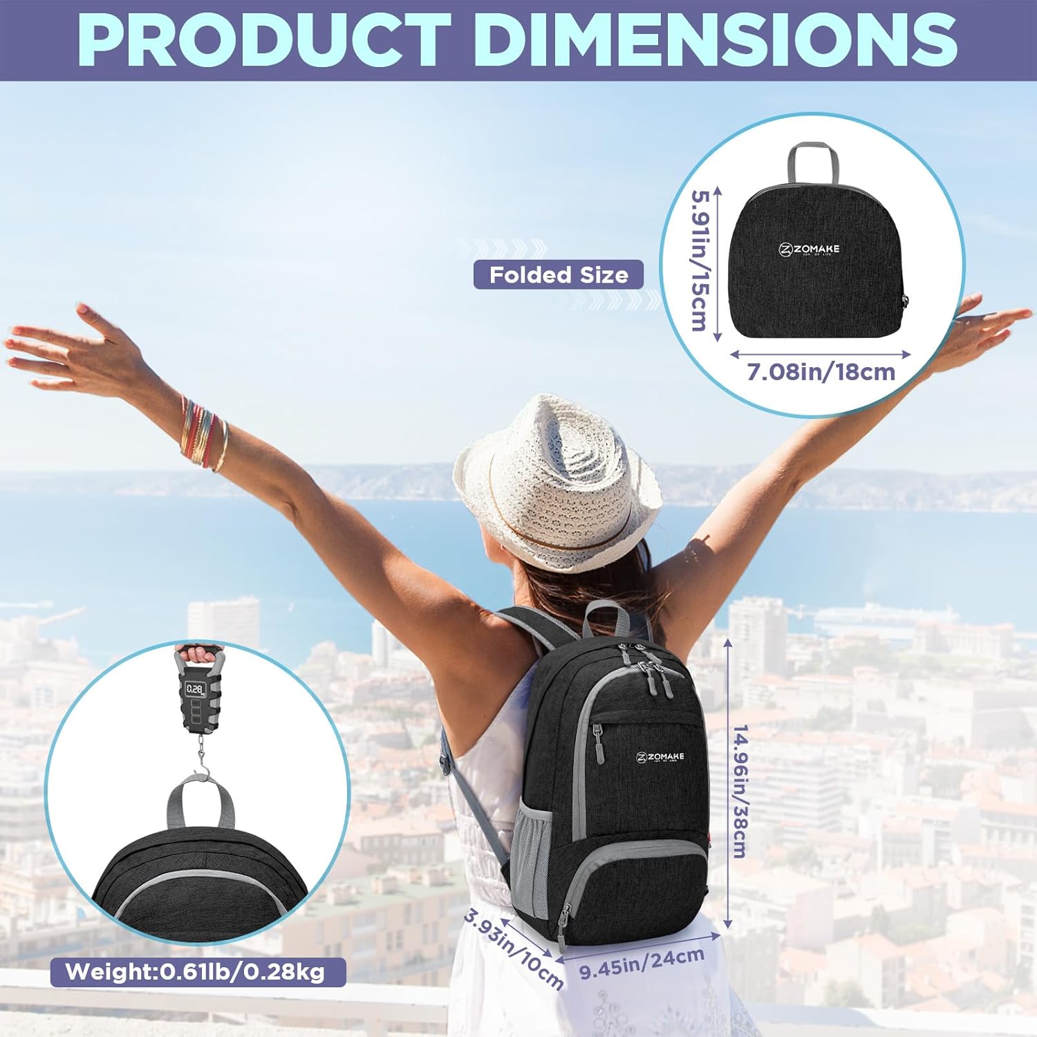 ZOMAKE Ultra Lightweight Packable Backpack 20L,Small Foldable Backpacks Hiking Water Resistant Collapsible Daypack for Women Men(Black-C2) - Image 2