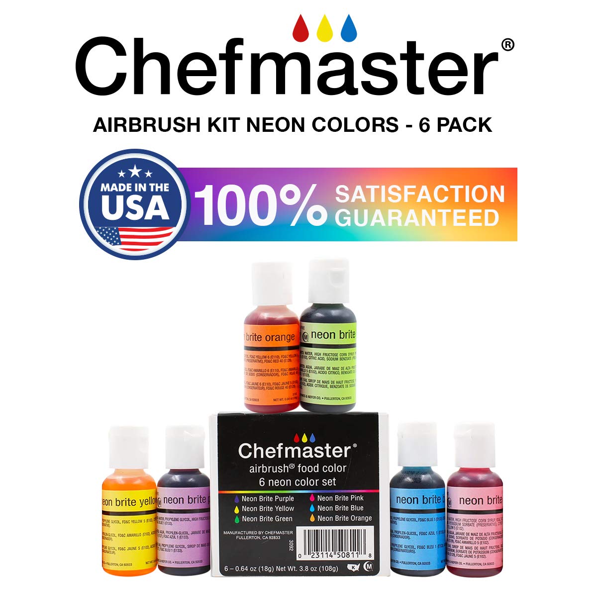 Buy Chefmaster Neon Airbrush Kit Airbrush Food Coloring 6 Pack