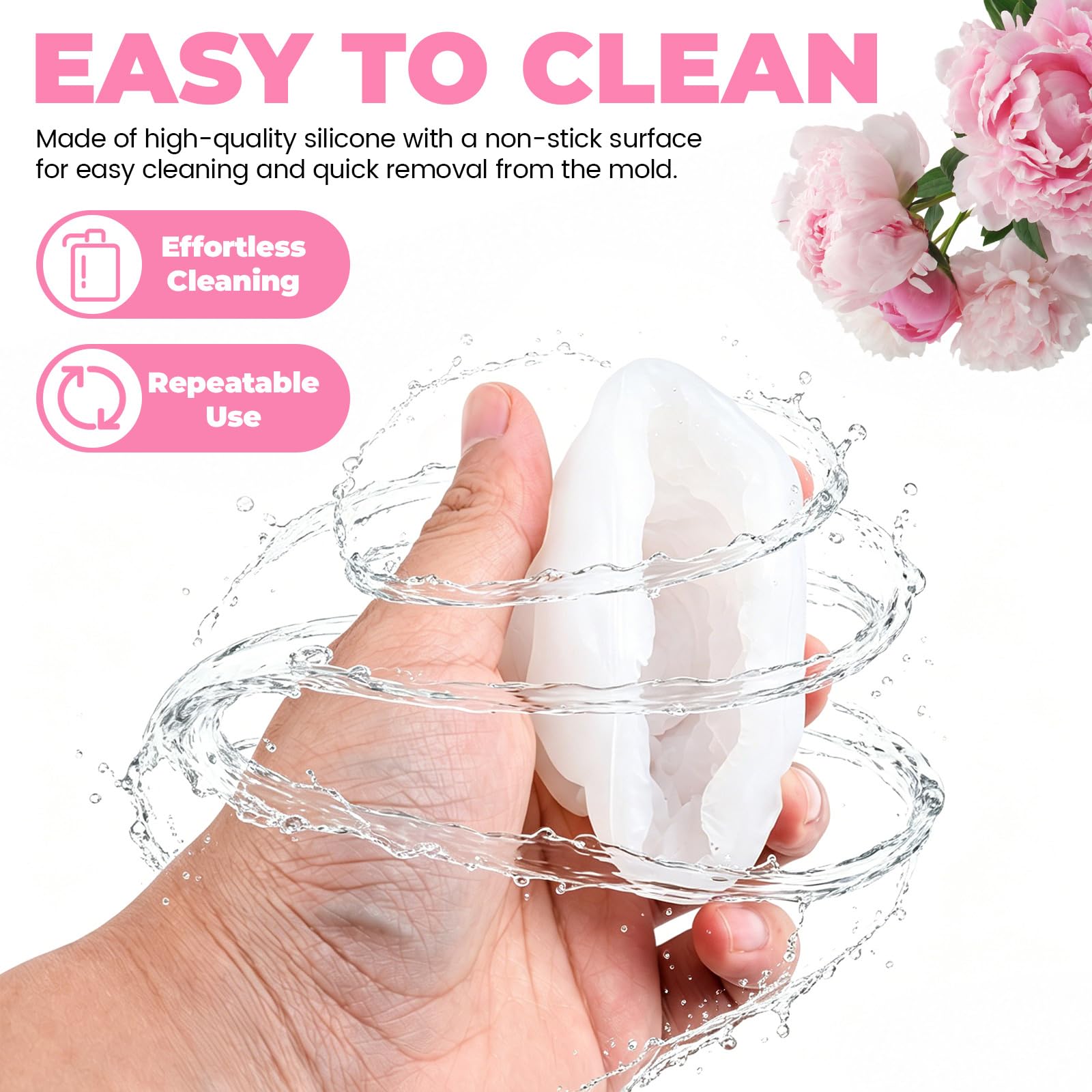 Paquete de 3 moldes de silicona 3D de flores de peonía para hacer velas, con 15 mechas de vela, moldes de flores para cera de soja, resina epoxi, jabón, fondant, chocolate, mediano