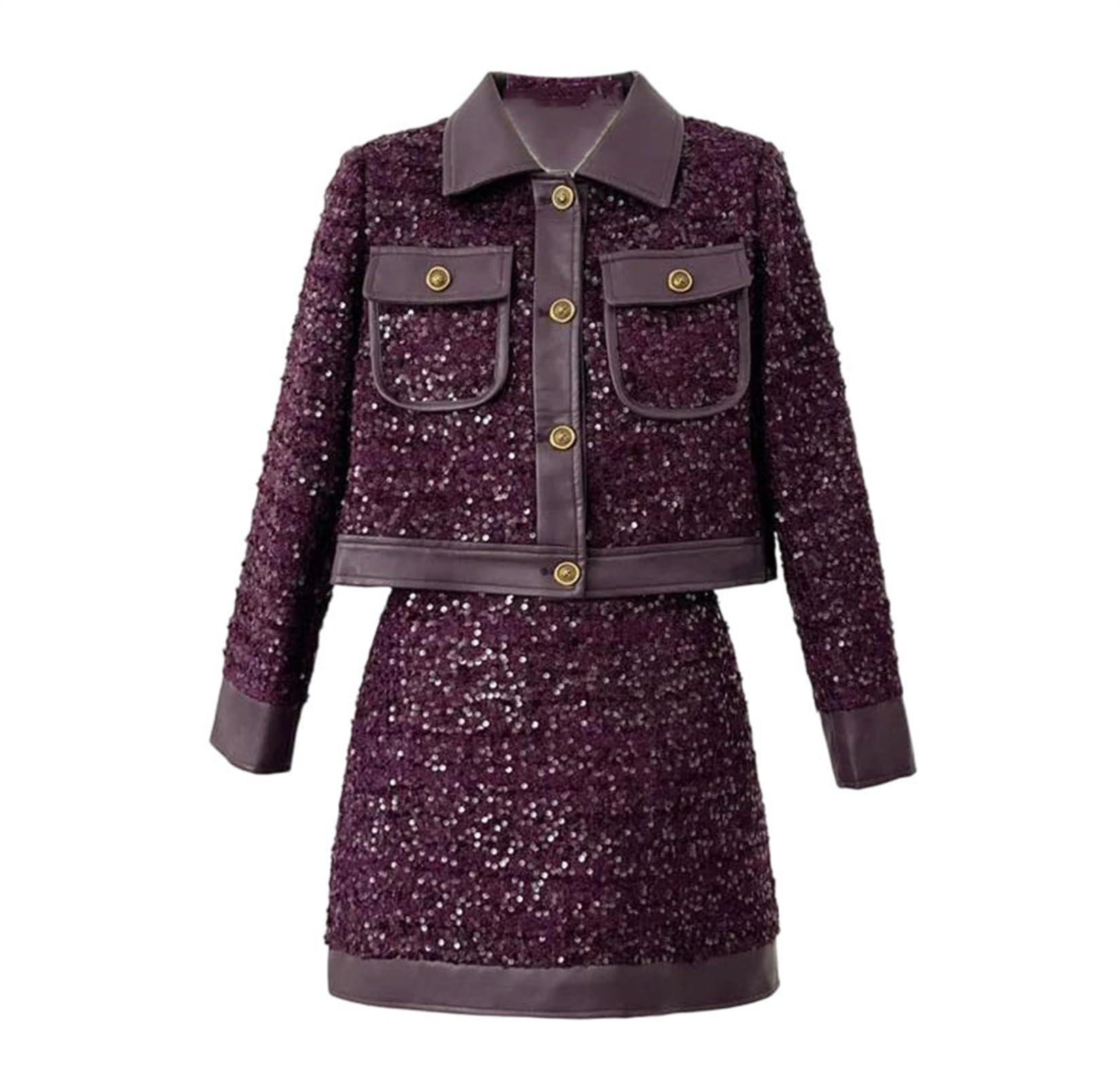Womens French Vintage Tweed 2 Piece Suit Short Jacket And Mini Skirt Elegant Set Spring Winter Outfits
