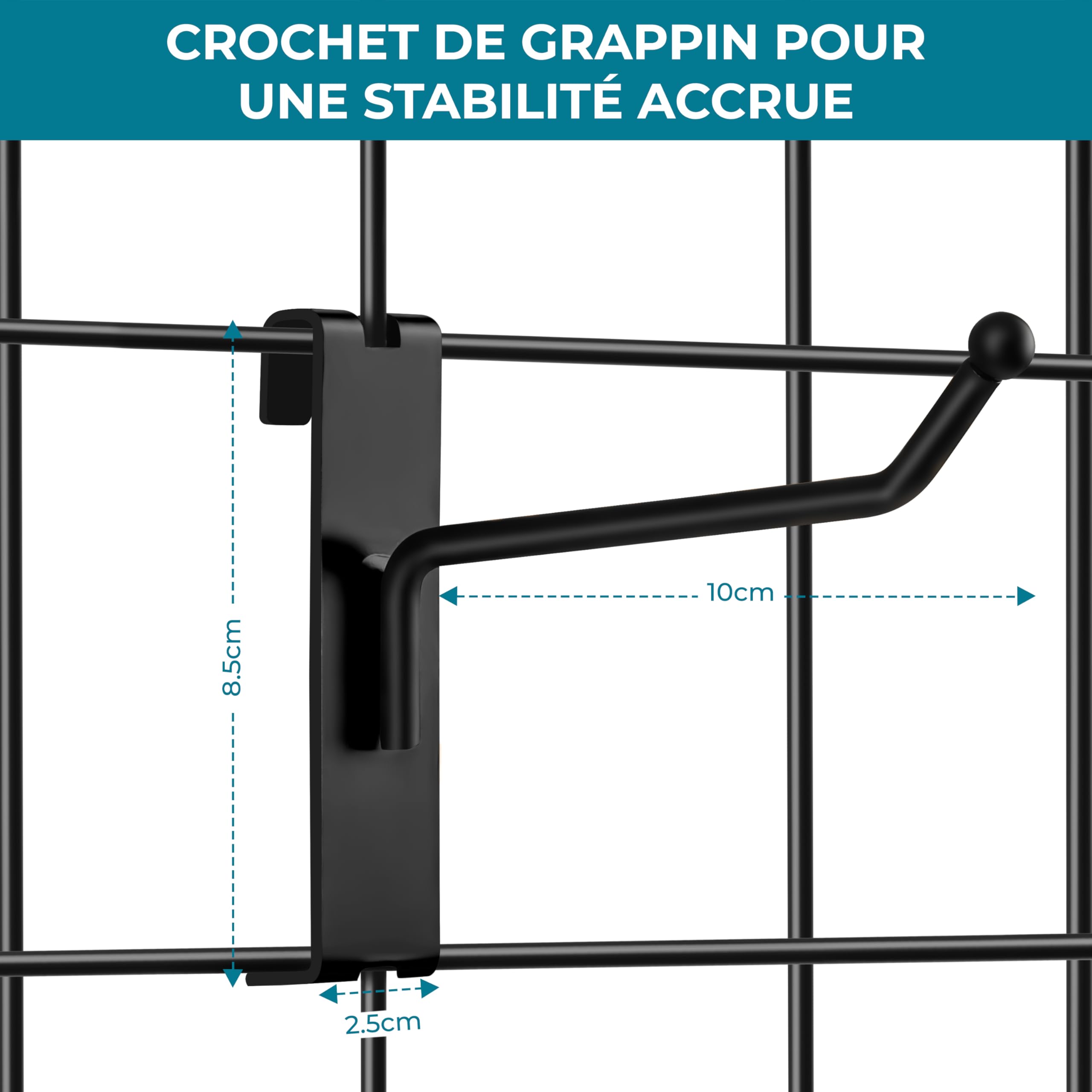 Winter Shore Crochets 10 cm avec Extrémité en Boule pour Grille Murale (Lot de 32) - Crochet Metal 9 kg de Charge Robuste pour Panneau & Grille Exposition Commerciale - Crochets Noirs avec Tige