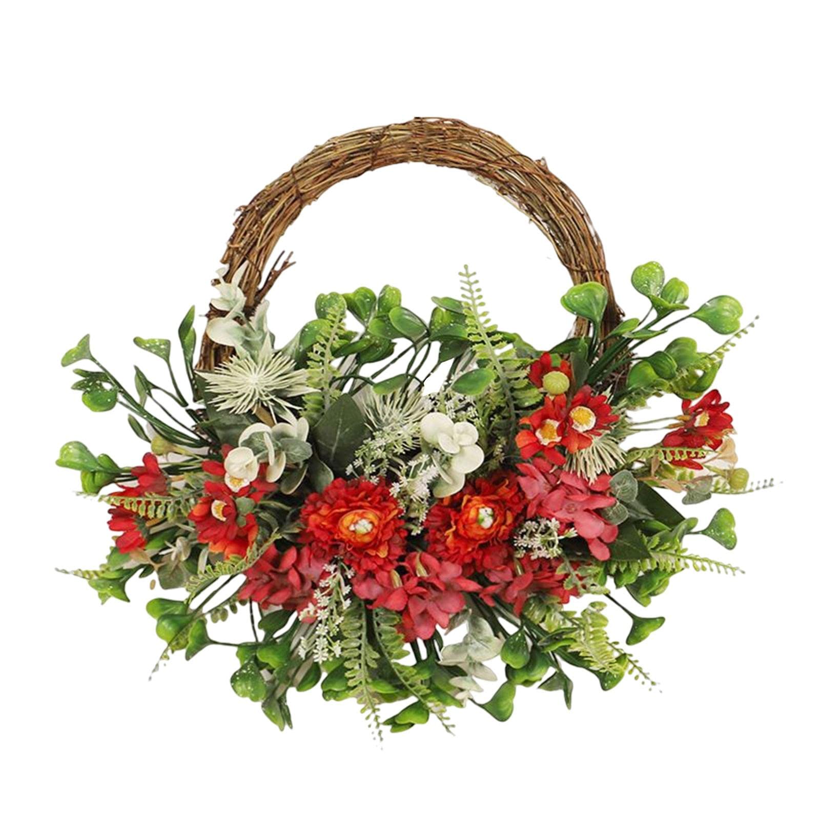 KinderCoring Ghirlanda di Garofani Fiori Artificiali Centrotavola Decorativo Tondo Realizzato Struttura in Ferro Adatta per Tavolo Ufficio Ricorrenze, Rosso