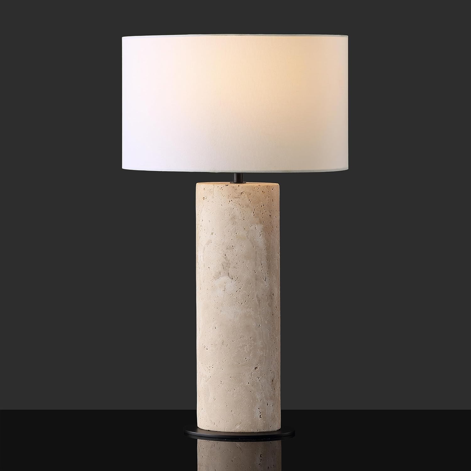 SAFAVIEH Couture Lighting Collection - Jillianna Travertine & White Table Lamp, Modern Cylinder Base, LED Bulb Included (CTL1095A)
