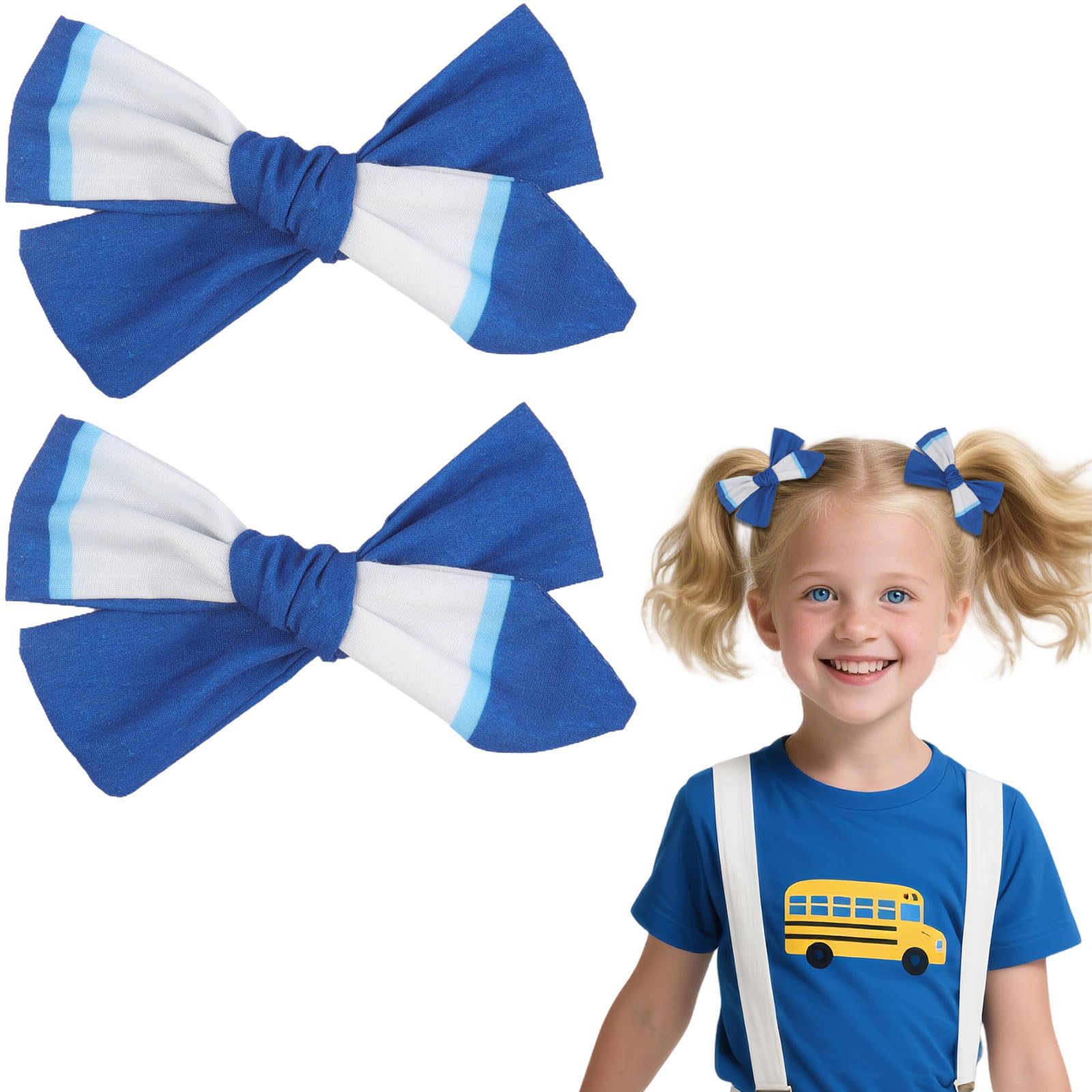 HIFANMM 2PCS Pencil Hair Clips for Girls Back to School Hair Bows Blue Pen Hair Clip Cute Cartoon Hair Accessories Students Girls Bow Alligator Hair