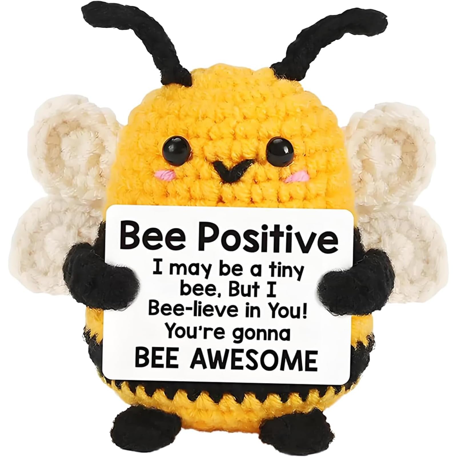 KTJEGE Positive Bee, Good Luck Positive Gifts, Good Luck Motivational Decor, Funny Crochet Knitted Bee Doll, Motivational Gifts for Students Christmas Graduation Birthday New Year Anniversaries Gifts