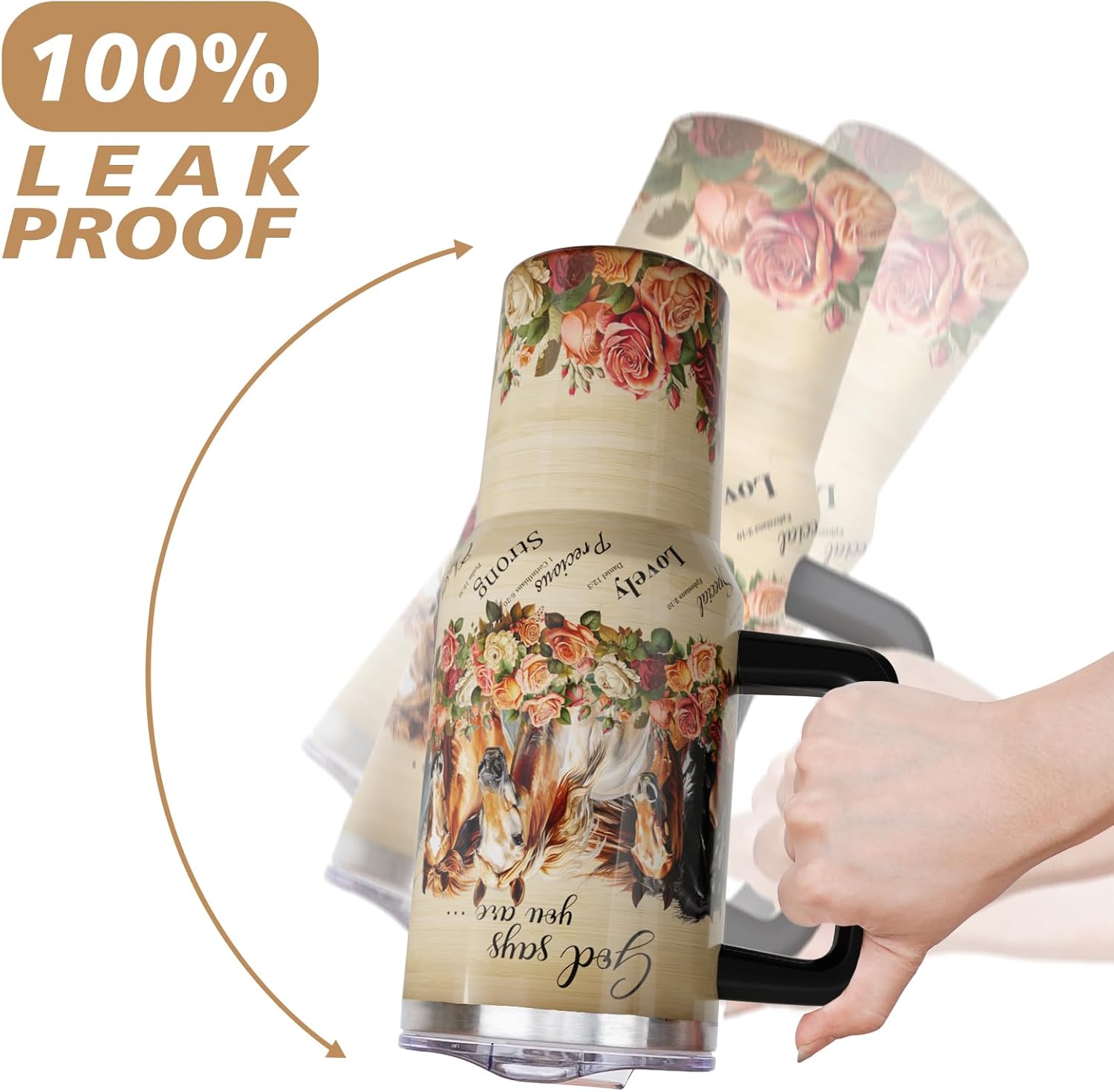 40 oz Horse Tumbler with Handle and Straw, Christian Stainless Steel Vacuum Insulated Travel Coffee Mug Cup Water Bottle, Horses Stuff Accessories Decor Gifts for Women Girls - Image 4