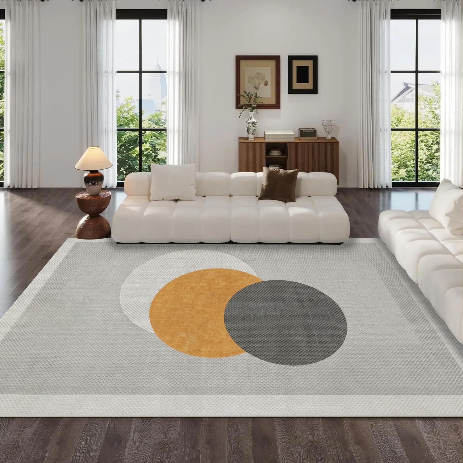 Tapis de salon gris noir VULORA 80x150cm au motif géométrique moderne