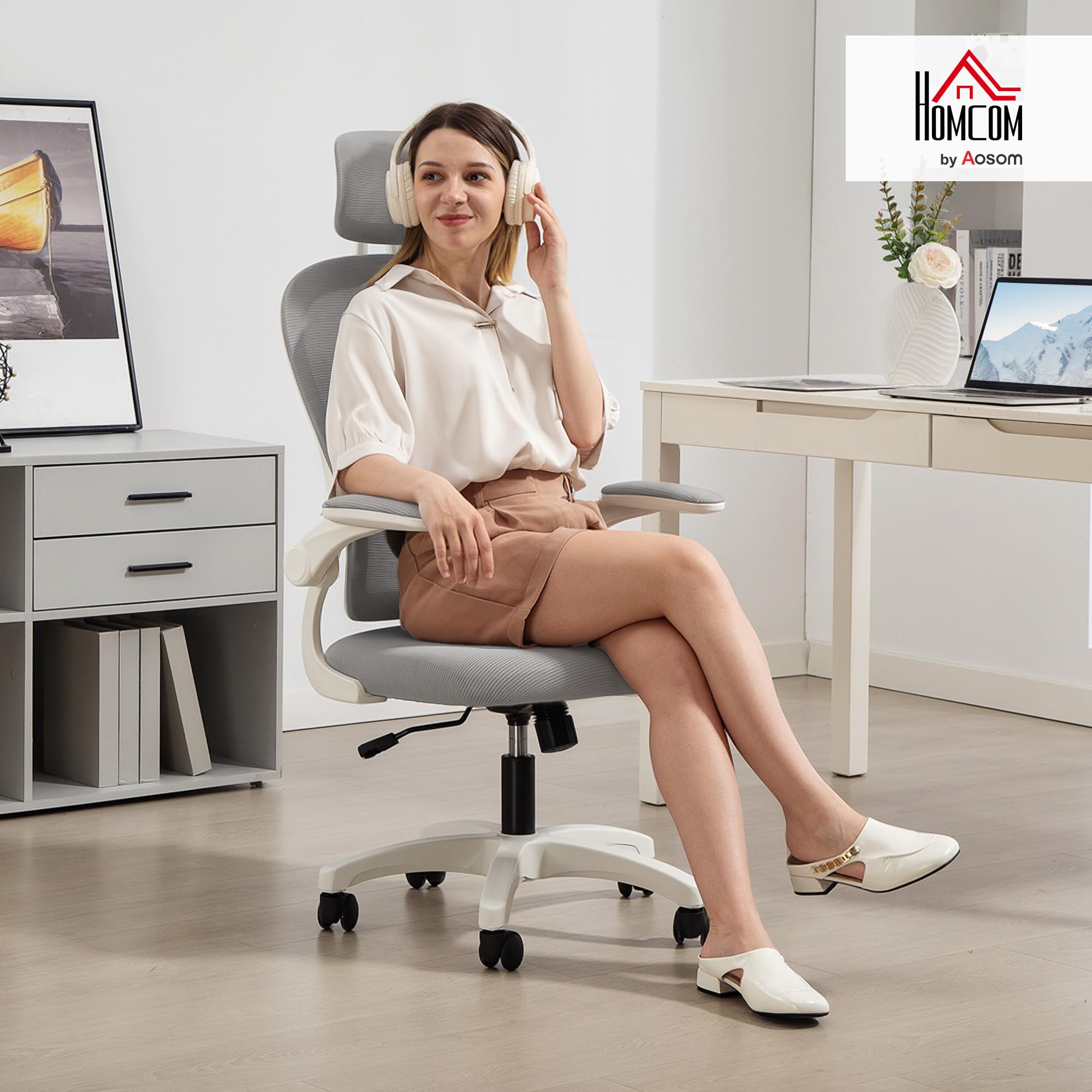 HOMCOM Chaise Bureau Ergonomique Fauteuil de Bureau Gris
