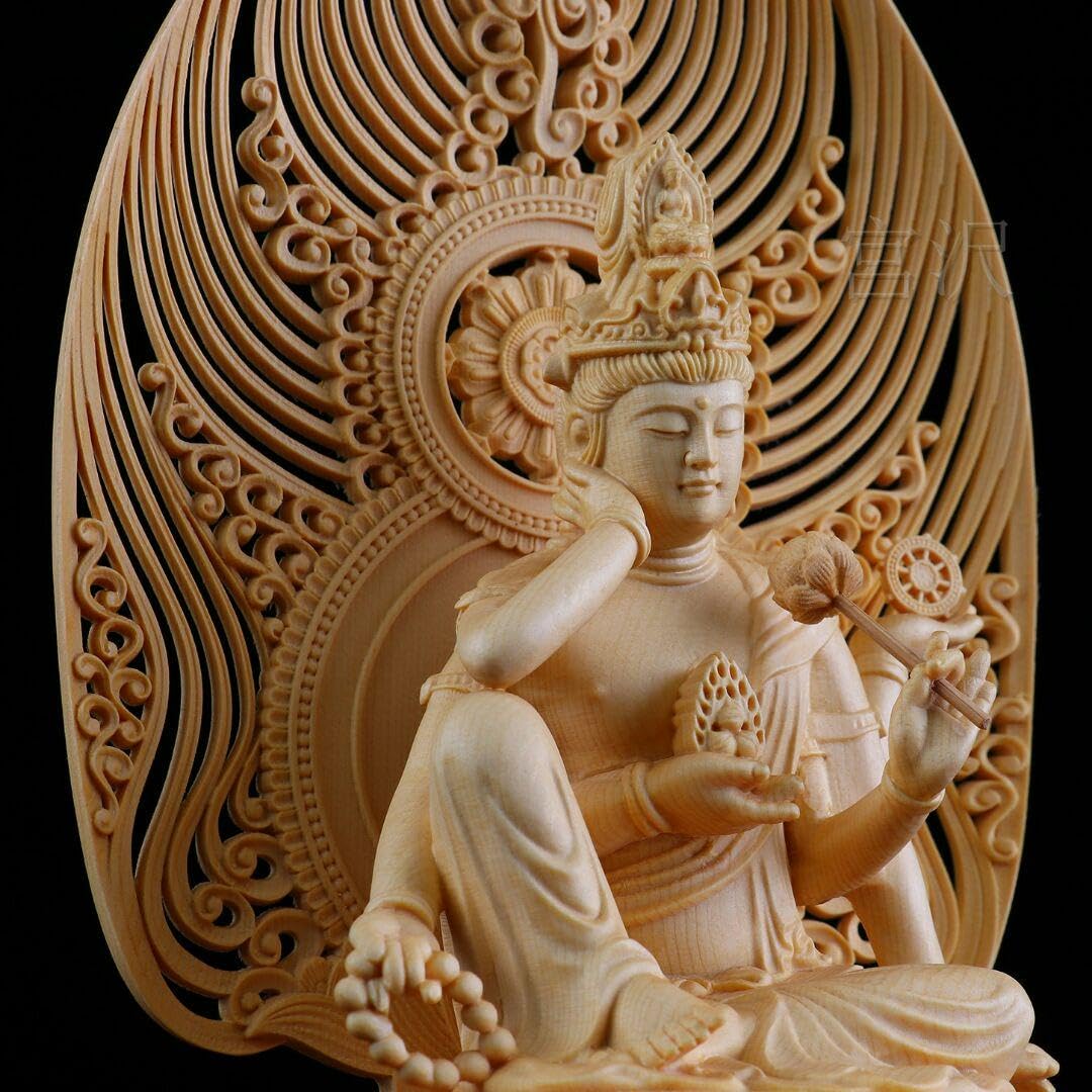 Amazon｜如意法輪王 観音菩薩 開運風水 檜木 木彫仏像 精密彫刻 美術品 