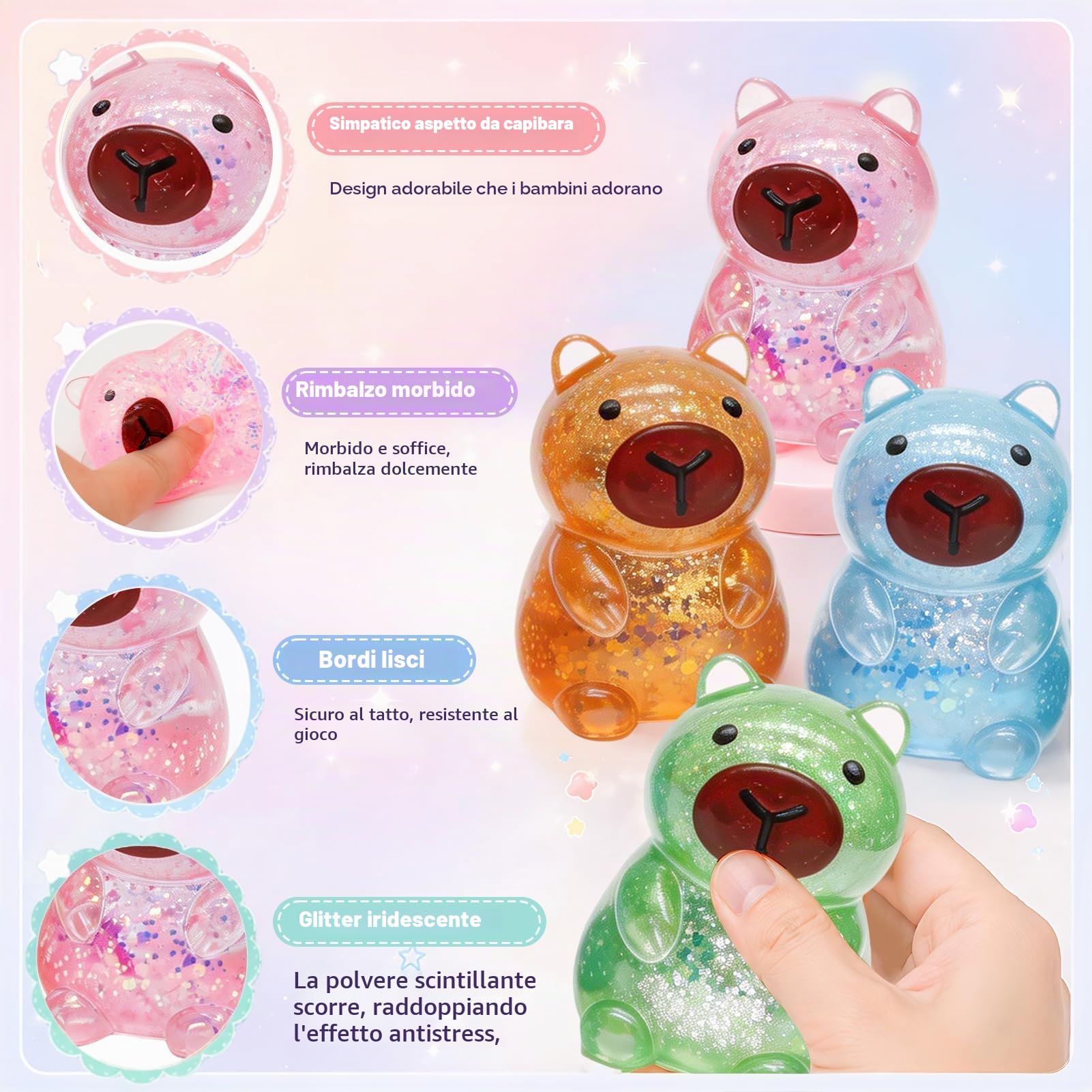 4 Pezzi Capybara Squeeze Toy,Squeeze Giocattoli,Antistress Squeeze Toys,Antistress Giocattoli,Capybara Squishy,Squeeze Ball,Squishy Squeeze Giocattoli,Giocattoli di Decompressione