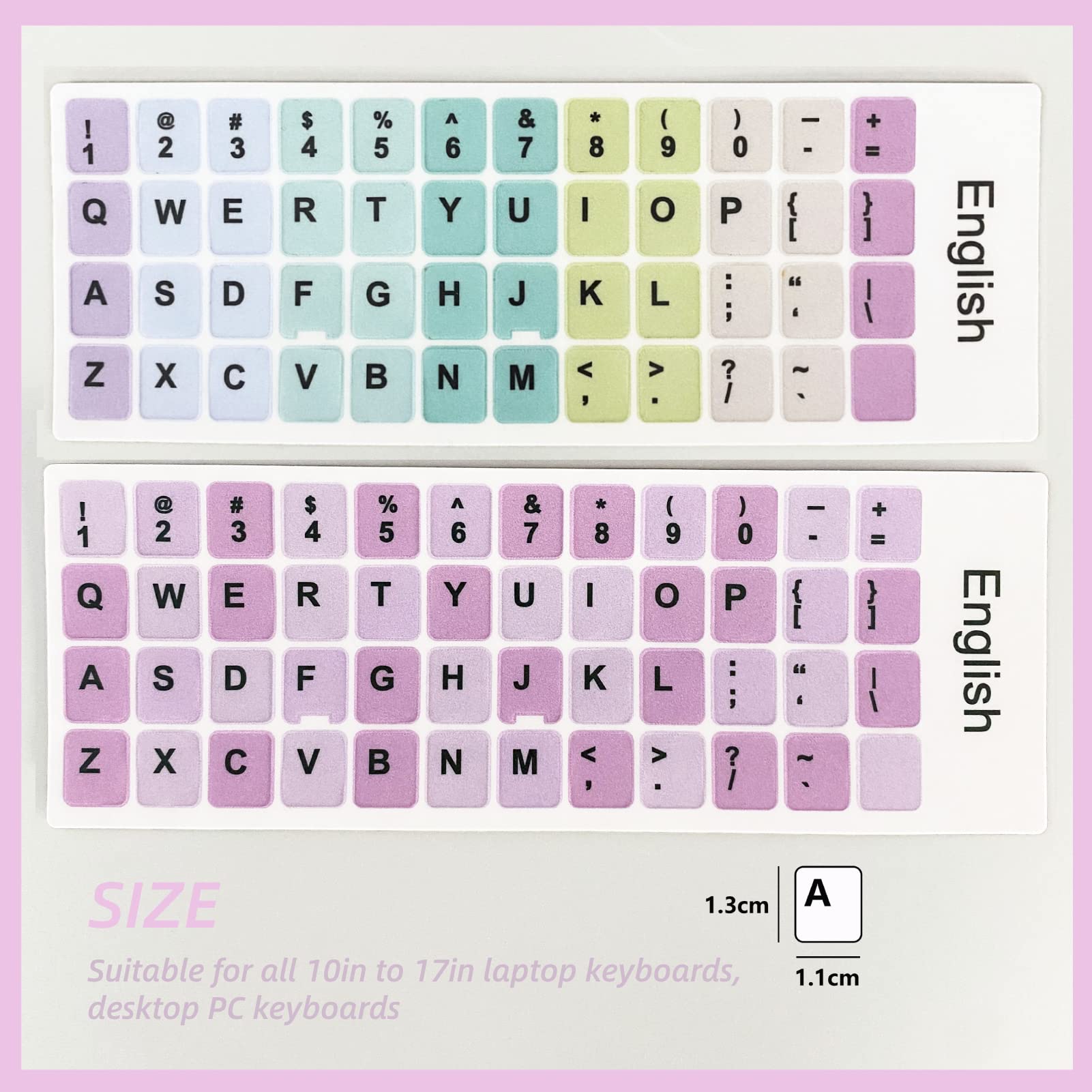 2Pcs PVC English Keyboard Replacement Letter Stickers, Colorful Background and Black Lettering, for 10-17inch Desktop Laptops(A)