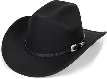 Classic Western Cowboy hat for Men Women Wide Brim Cowgirl Hat | Classic Black Western Felt Roll Up Brim Cowboy and Cowgirl Hat for Women and Men - Decoration with Western Belt Bukle