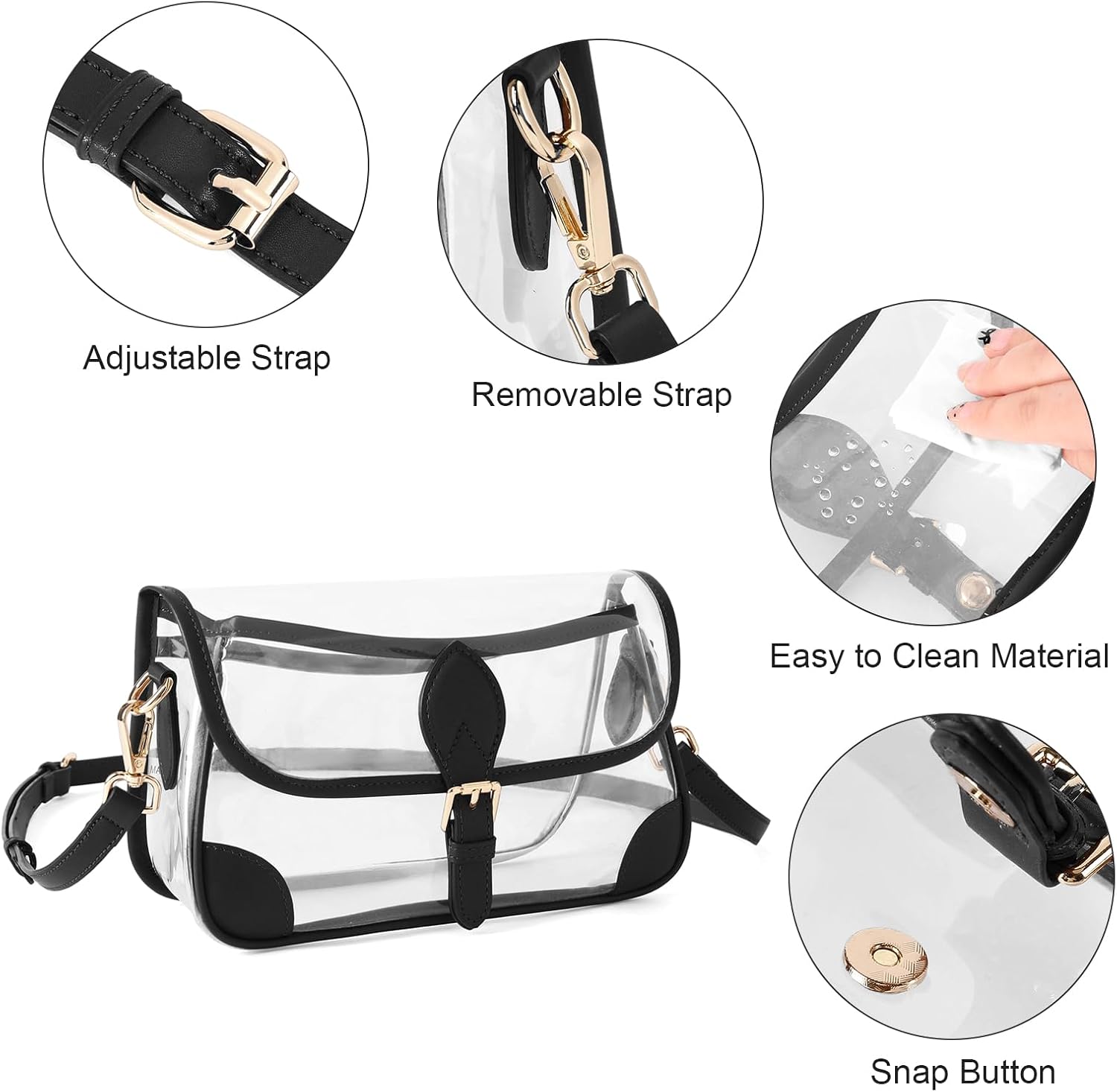 FALAN MULE Clear Bag for Stadium Approved, Small Crossbody Purse for Women Shoulder Bags for Concerts Sports Festival