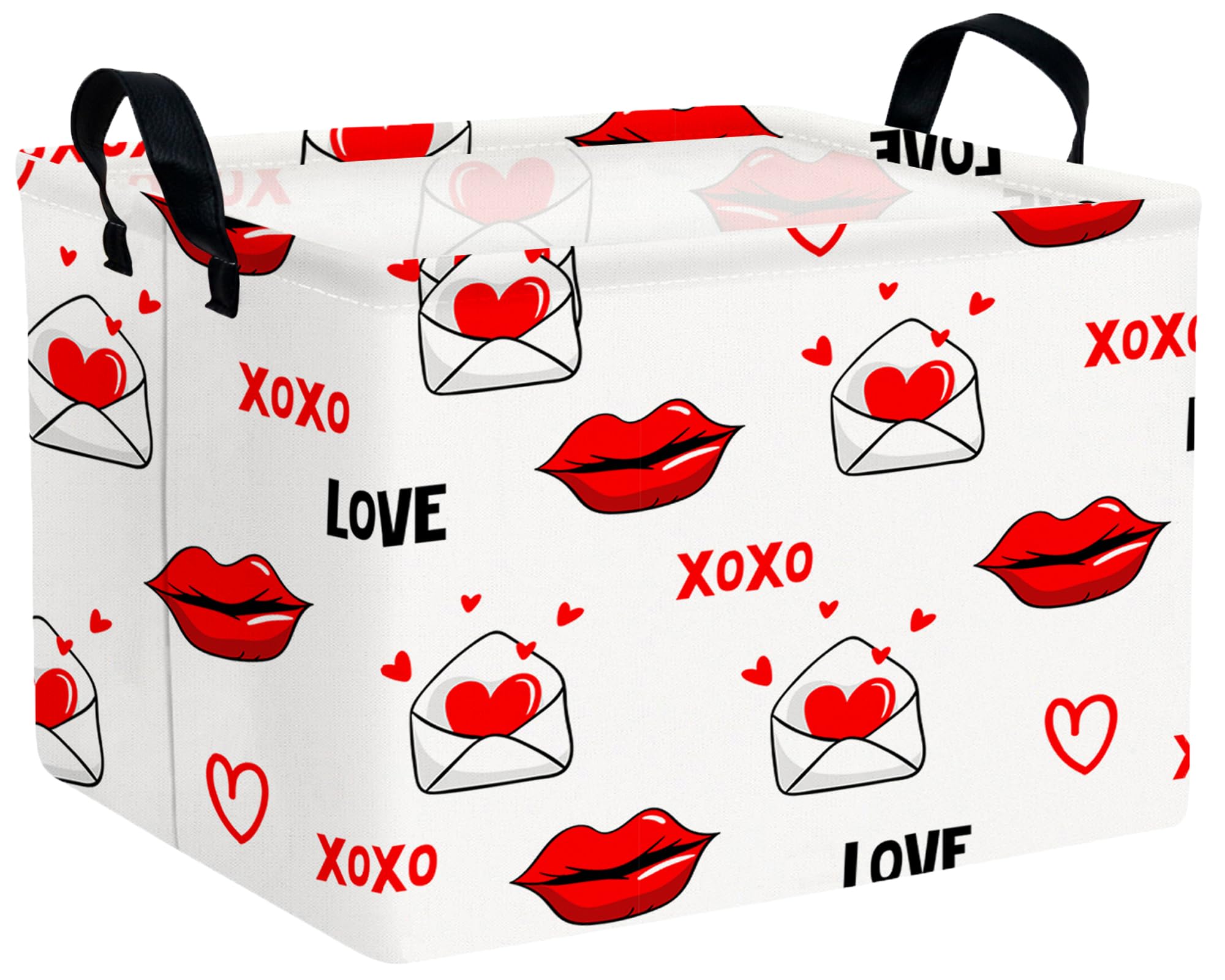 Valentines Day Basket Large Foldable Heart Shaped Storage Box for Gifts Kids Empty Storage Bins Rectangular Toy Organizer Decor (Mouth Envelope Love)