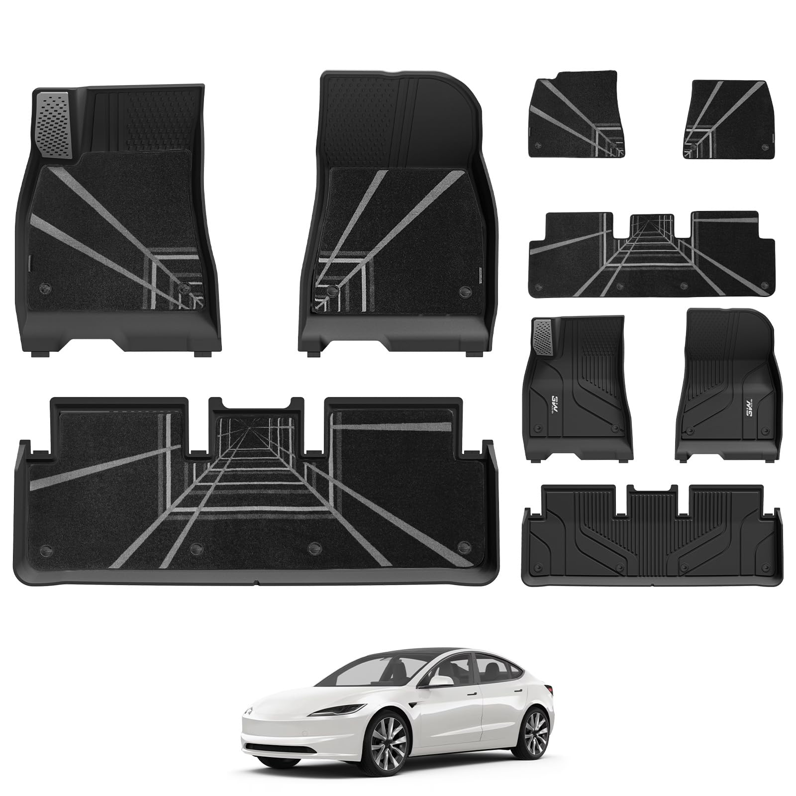 3W Alfombrilla para Tesla Model 3 Highland 2024-2025, Incluye Moquetas 1ª y 2ª Fila, Thorex™ para Todo Tipo de Clima, Juego Completo de Alfombrillas Impermeables y Antideslizantes